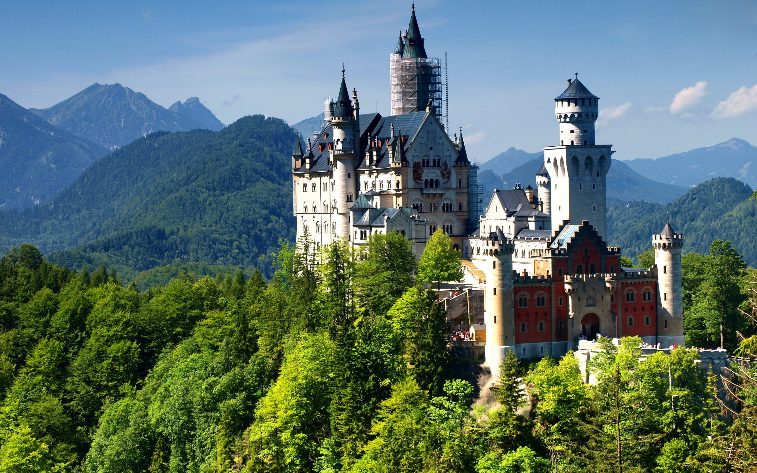 2K, Neuschwanstein Castle, castle, neuschwanstein, Alps, germany, Mountain, Bavaria, HD Wallpaper