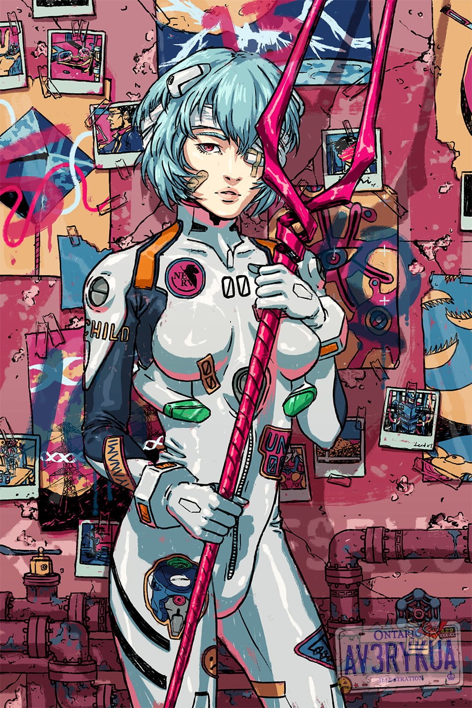 anime girls, Neon Genesis Evangelion, art and craft, arts culture and entertainment, music, Ayanami Rei, multi colored, Spear of Longinus, chaos, creativity, Phone HD Wallpaper
