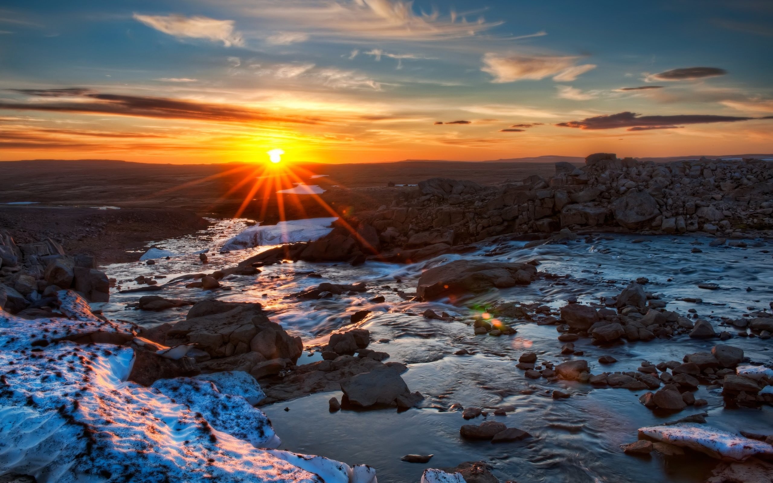 tranquility, tranquil scene, scenics - nature, river, fragment, no people, rock, solid, cloud - sky, water, lens flare, lot, landscape, nature, outdoors, HD Wallpaper
