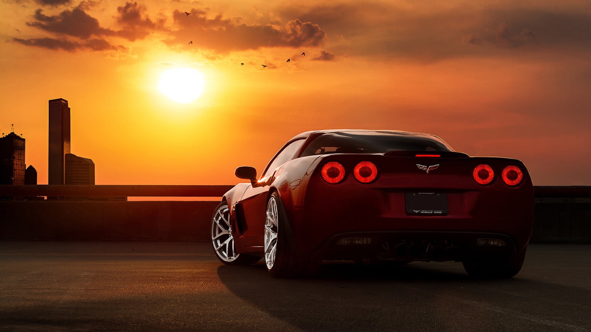 Corvette, corvet, sun, positive emotion, orange color, nature, sunlight, mode of transportation, city, one person, architecture, men, red, road, land vehicle, HD Wallpaper