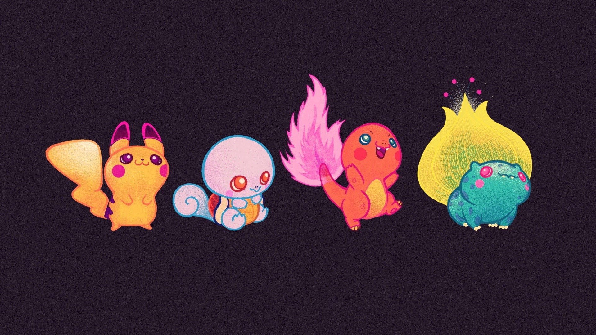 1920x1080, squirtle, bulbasaur, charmander, Pokemon, 1080P, artistic, pikachu, HD Wallpaper