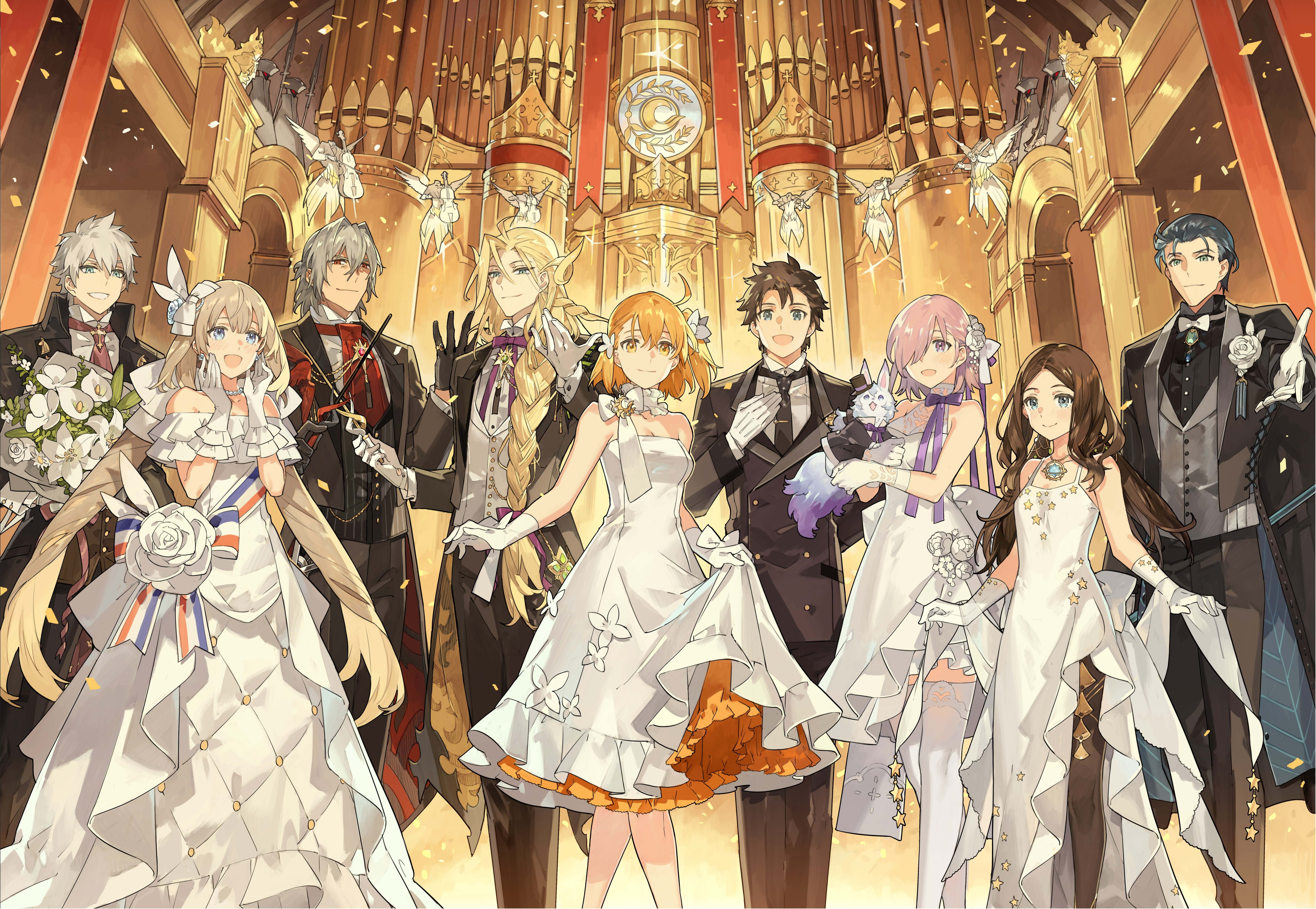 Ritsuka Fujimaru, Leonardo da Vinci (Fate/Grand Order), Wolfgang Amadeus Mozart (Fate/Grand Order), Fou (Fate/Grand Order), Avenger (Fate/Grand Order), HD Wallpaper