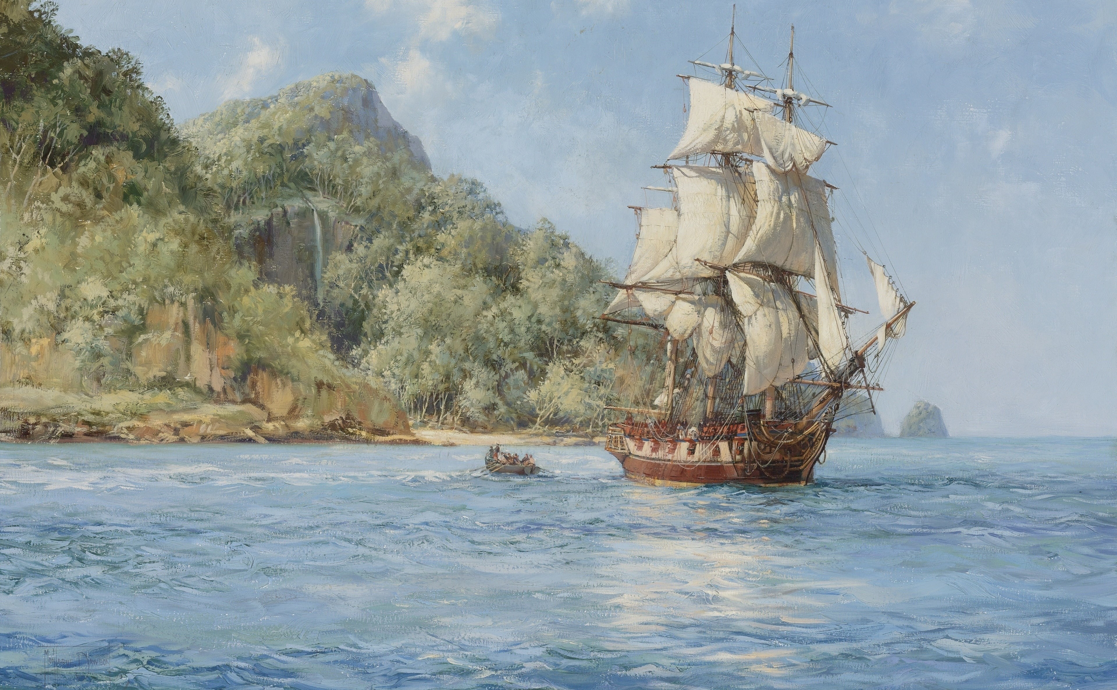 passenger craft, tall ship, sailing, nautical vessel, painting, craft, art and craft, shipwreck, passenger ship, day, Drawings, sailboat, history, boat, HD Wallpaper