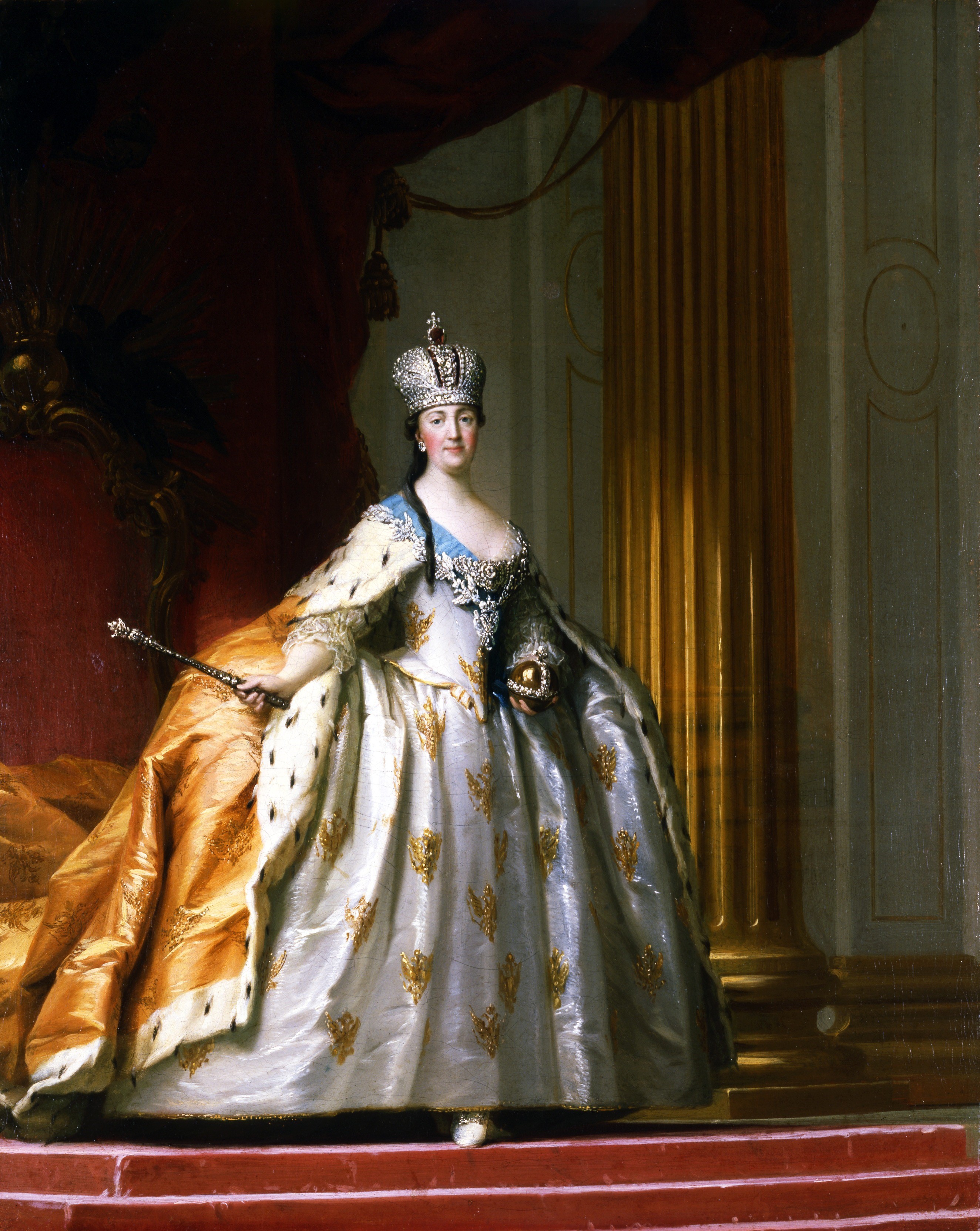 architecture, historical, famous, dress, oil on canvas, catherine the great, creativity, history, male likeness, woman, white, human representation, russia, Phone HD Wallpaper