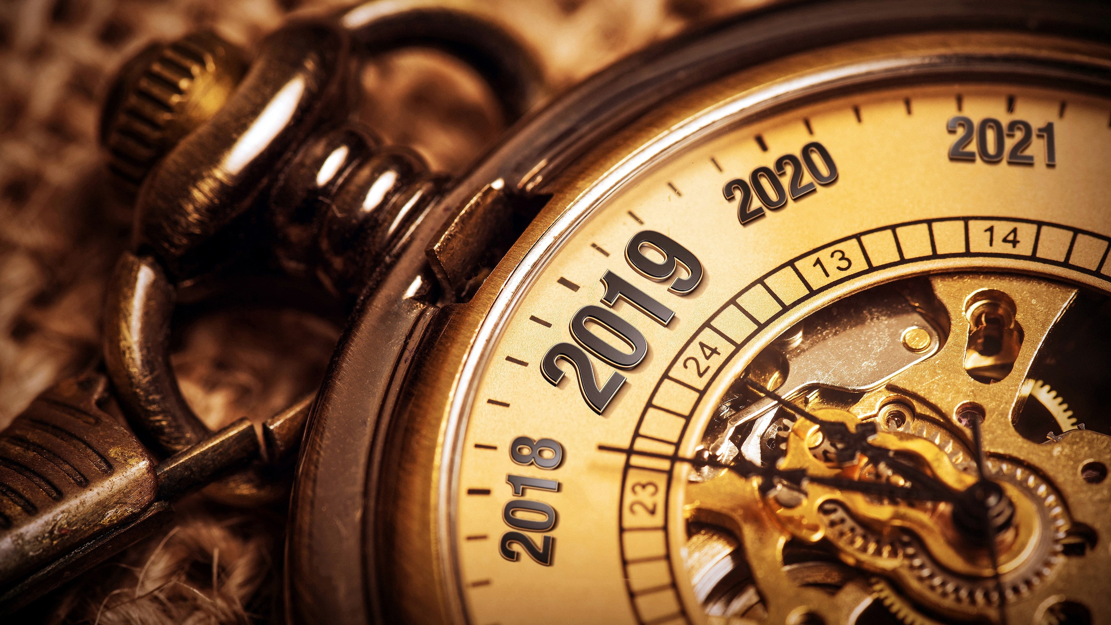 new year, countdown, 2019, pocketwatch, clock, watch, 4K, HD Wallpaper