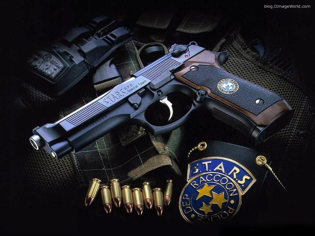 evil, Guns, x, video, 480P, beretta, Pistols, resident, badges, weapons, games, hd, art, HD Wallpaper
