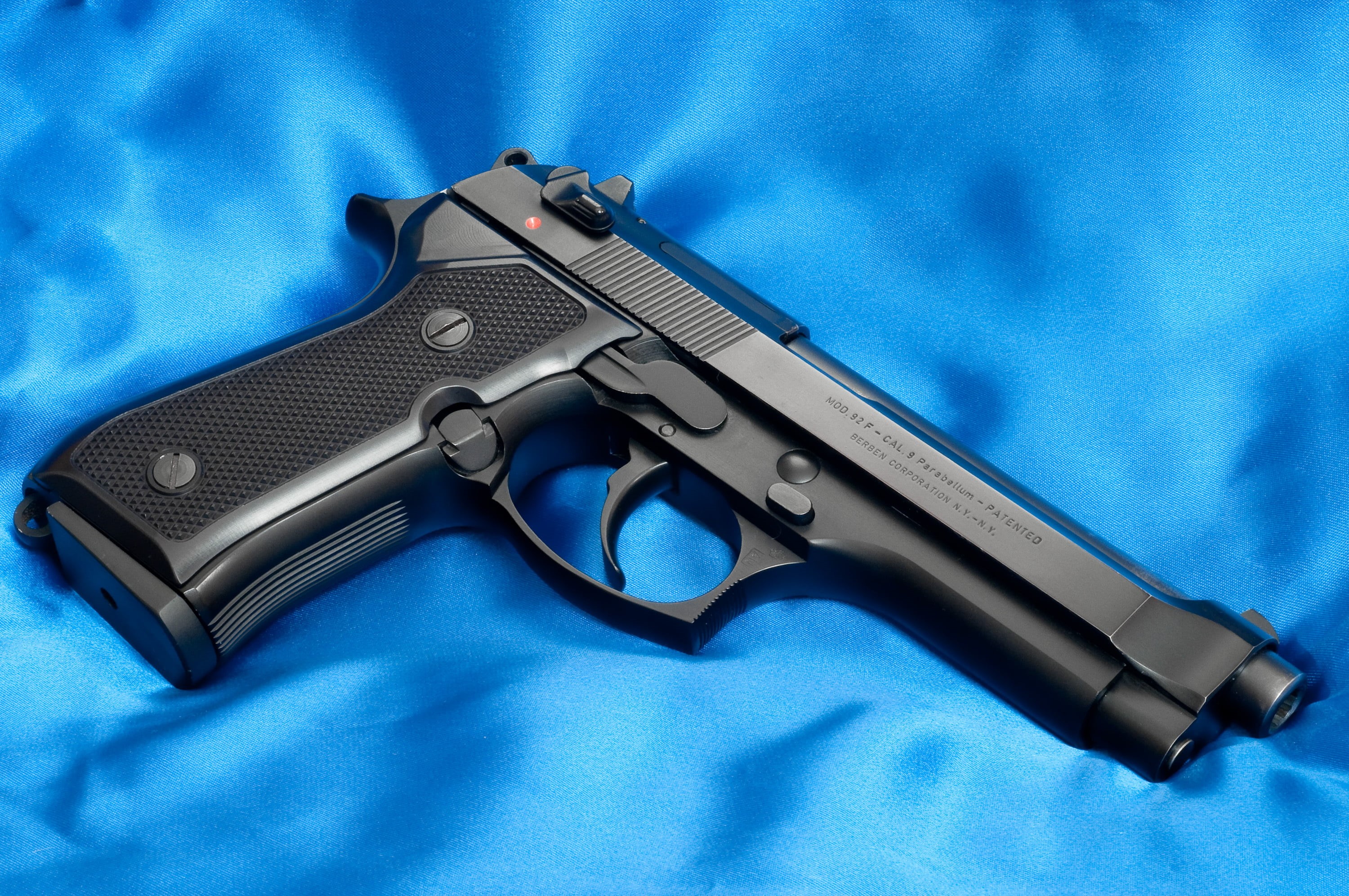  communication, studio shot, USA, pistol, Gun, social issues, textile, Background, weapon, blue background, aggression, violence, indoors, danger, HD Wallpaper
