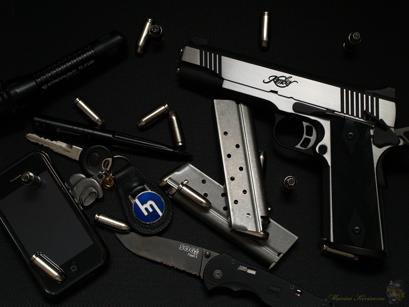 variation, handgun, metal, pistol, gray, aggression, no people, law, 720P, still life, black color, automatic, weapon, communication, semi, work tool, HD Wallpaper