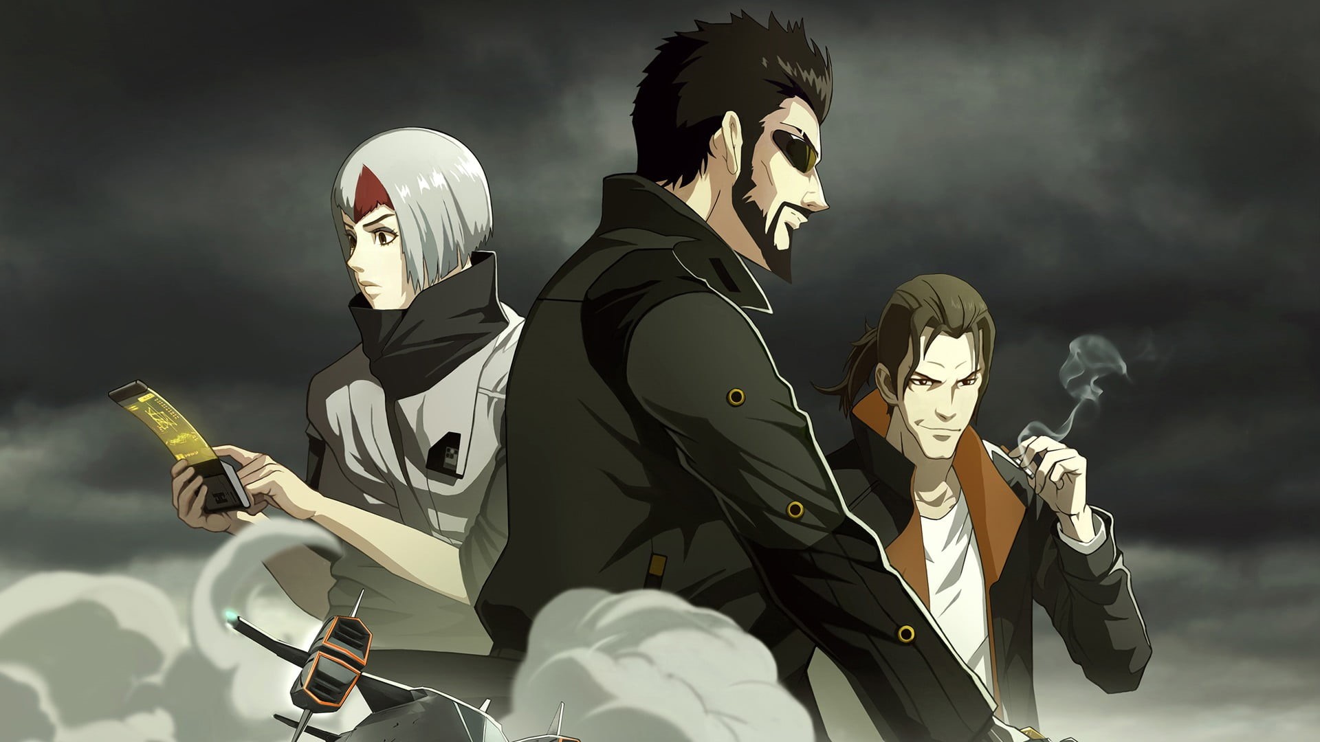low angle view, human representation, Adam Jensen, dark hair, three quarter length, holding, headwear, video games, indoors, weapon, nature, white hair, HD Wallpaper
