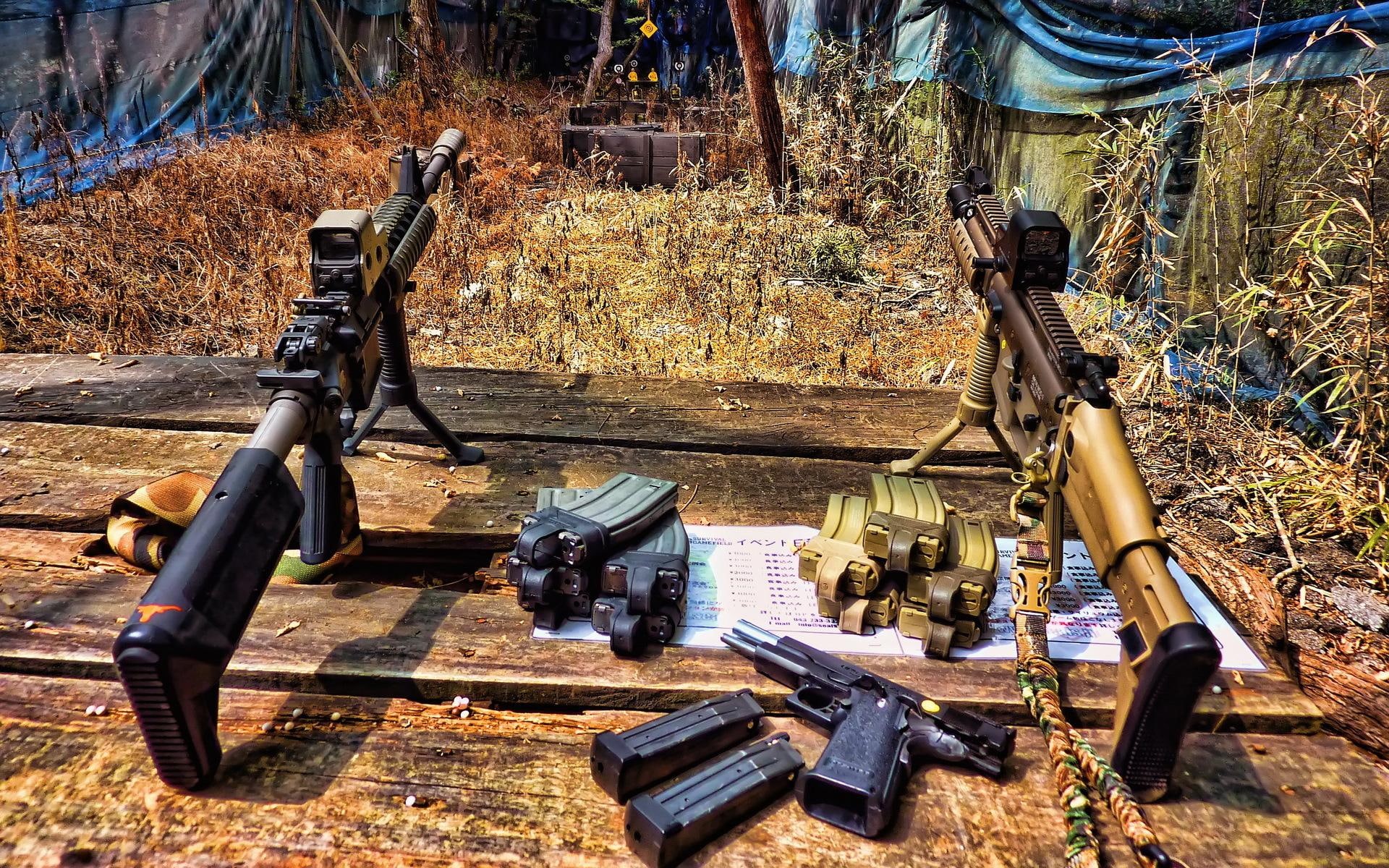 guns, weapons, rifles, pistols, machine, ammunition, 1080P, military, widescreen, HD Wallpaper