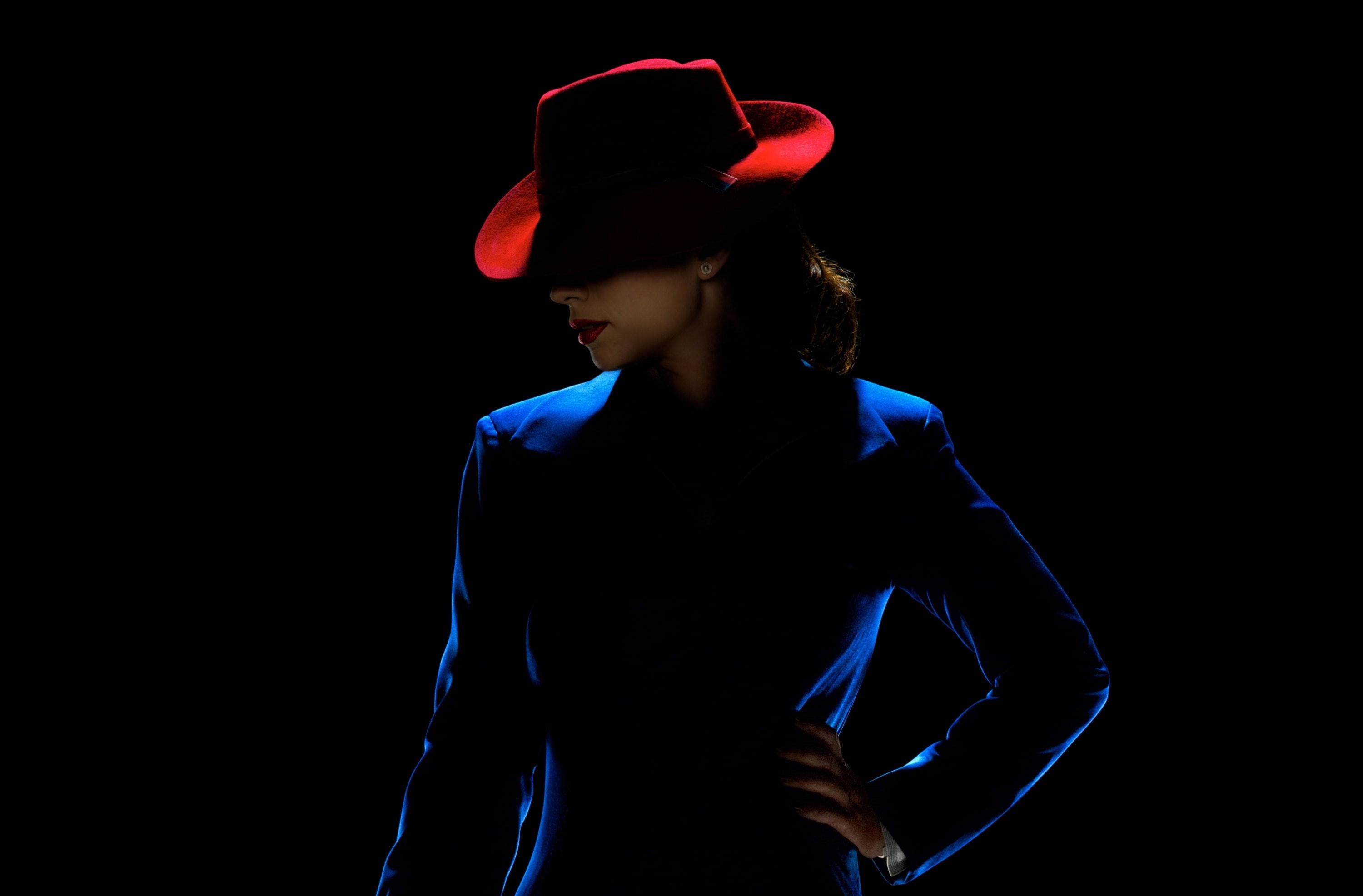 studio shot, adult, tv show, lifestyles, Peggy Carter, standing, blue, s, casual clothing, waist up, Hayley Atwell, beautiful woman, front view, carter, HD Wallpaper