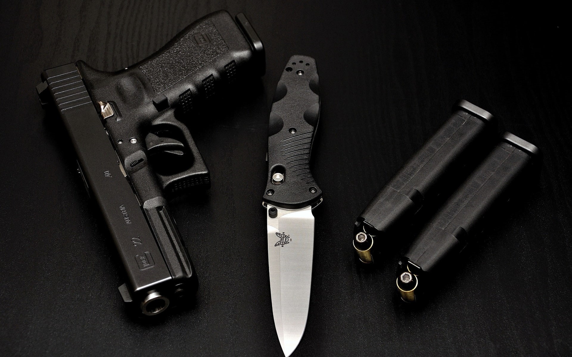 pistol, weapons, ammuntion, knife, guns, 1080P, HD Wallpaper