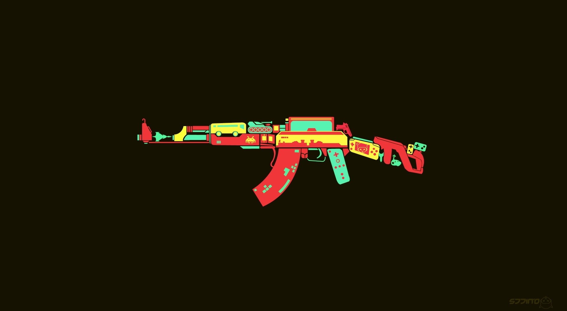 picture, toy, game, lighting equipment, illuminated, studio shot, ak, teal, black background, rifle, illustration, design, assault, weapon, light - natural phenomenon, HD Wallpaper