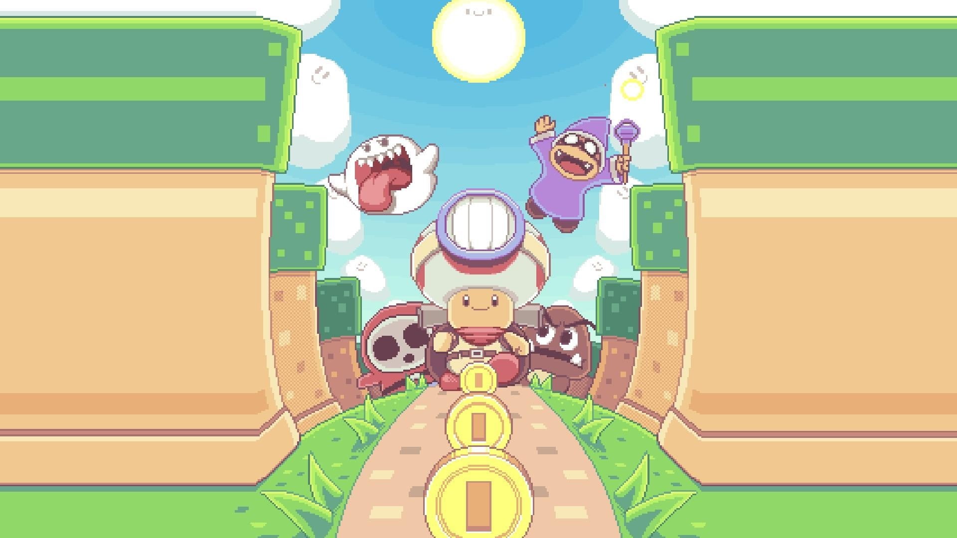 Super Mario, pixel art, Wizrobe (Mario), 1080P, computer, green color, ghost, wireless technology, blue, cobblestone, Goomba, Sun, laptop, no people, Shy Guy, HD Wallpaper
