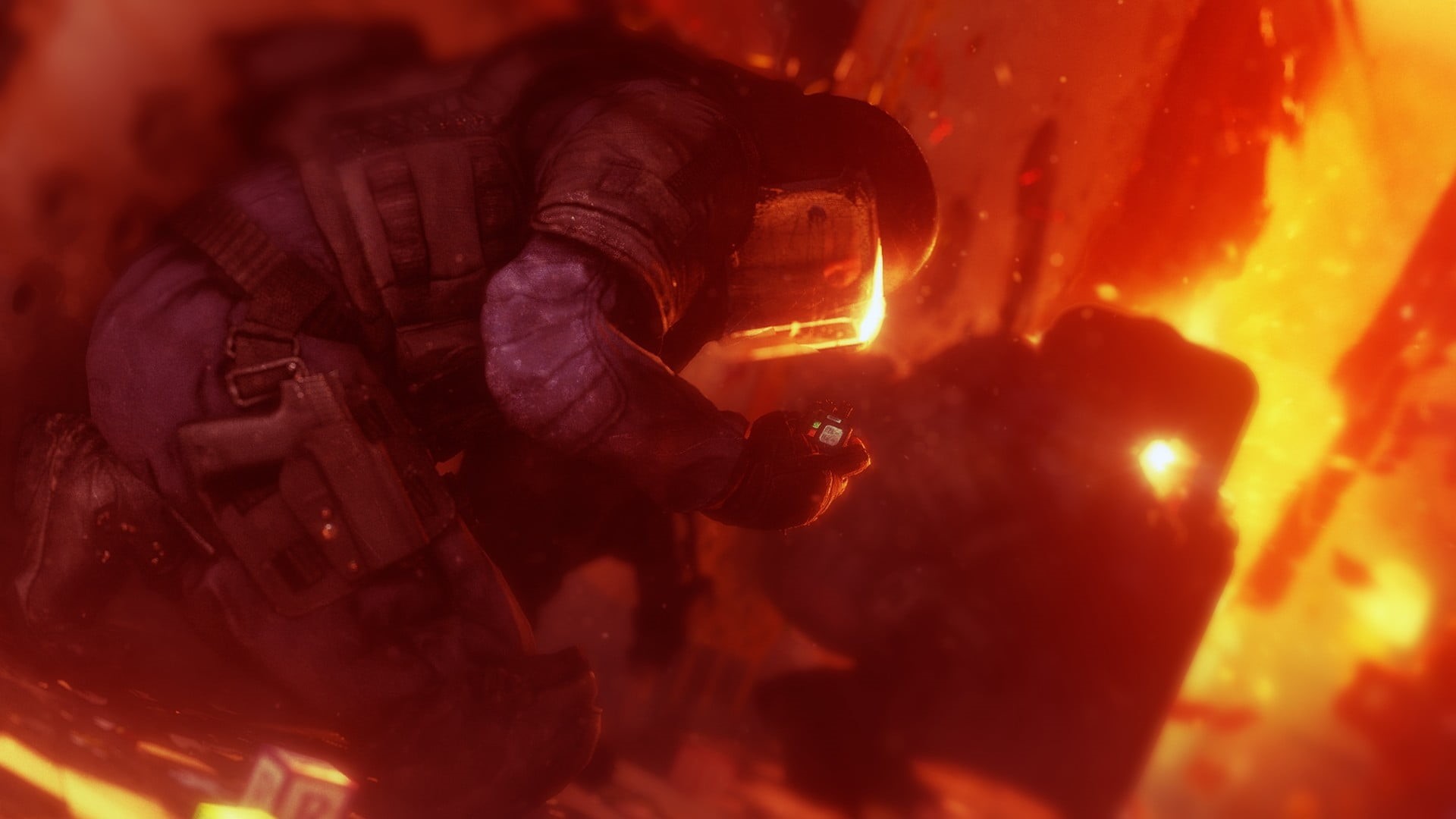 technology, working, fire, holding, Rainbow Six: Siege, fuel and power generation, no people, 1080P, metal industry, metal, close-up, burning, steel, focus on foreground, HD Wallpaper