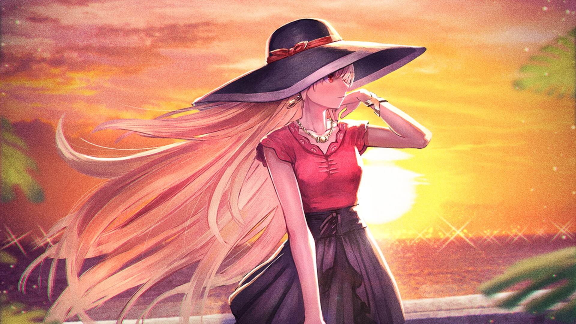 Ereshkigal (Fate/Grand Order), 1080P, Hat, Dress, Red Eyes, Long Hair, Fate/Grand Order, Sunset, Blonde, Fate Series, HD Wallpaper