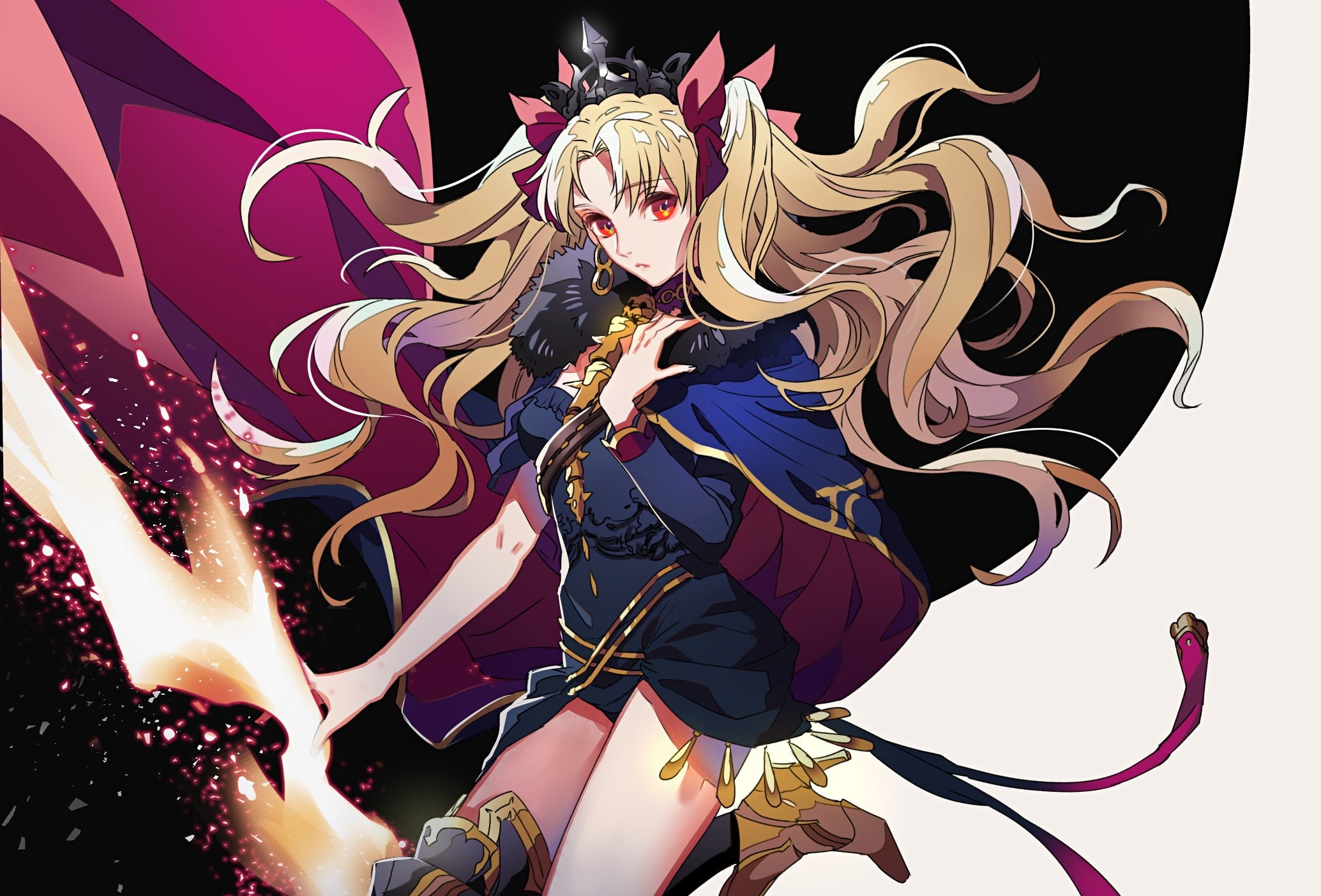 crown, order, twintails, 256595, hair, fate, ereshkigal, eyes, grand, red, cape, com, konachan, blonde, yosi135, dress, long, 1080P, (series), bow, HD Wallpaper