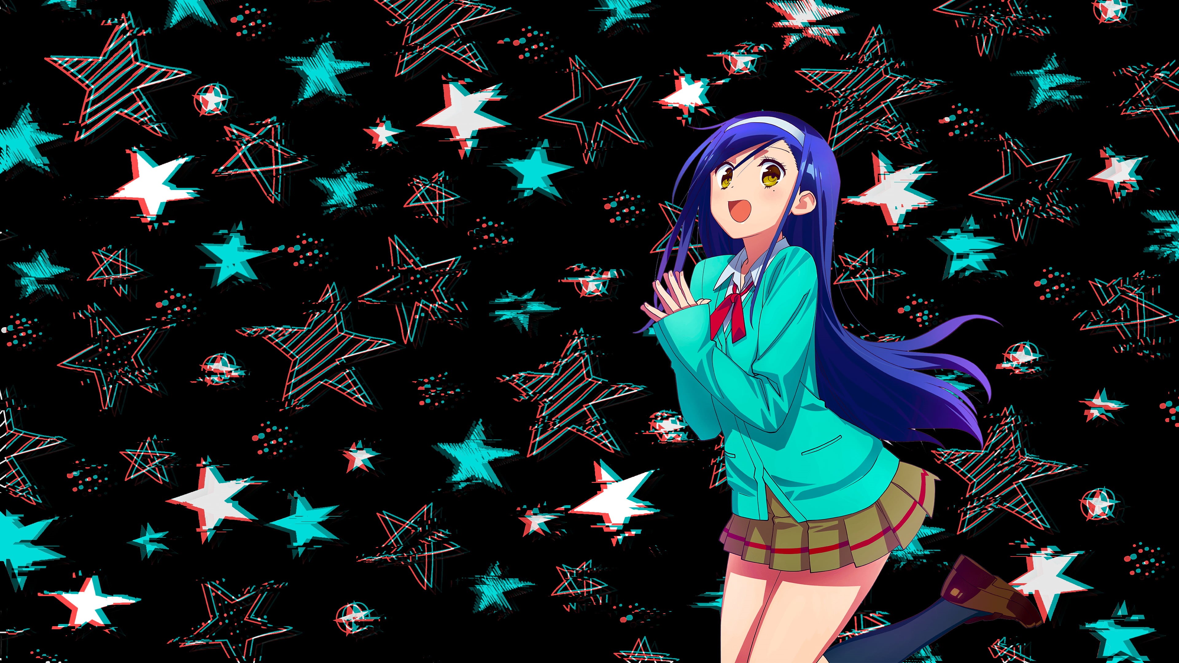metalanguage, Bokutachi wa Benkyou ga Dekinai, 4K, Desktopography, anime, stars, cyan, BokuBen, desk, Fumino Furuhashi, HD Wallpaper