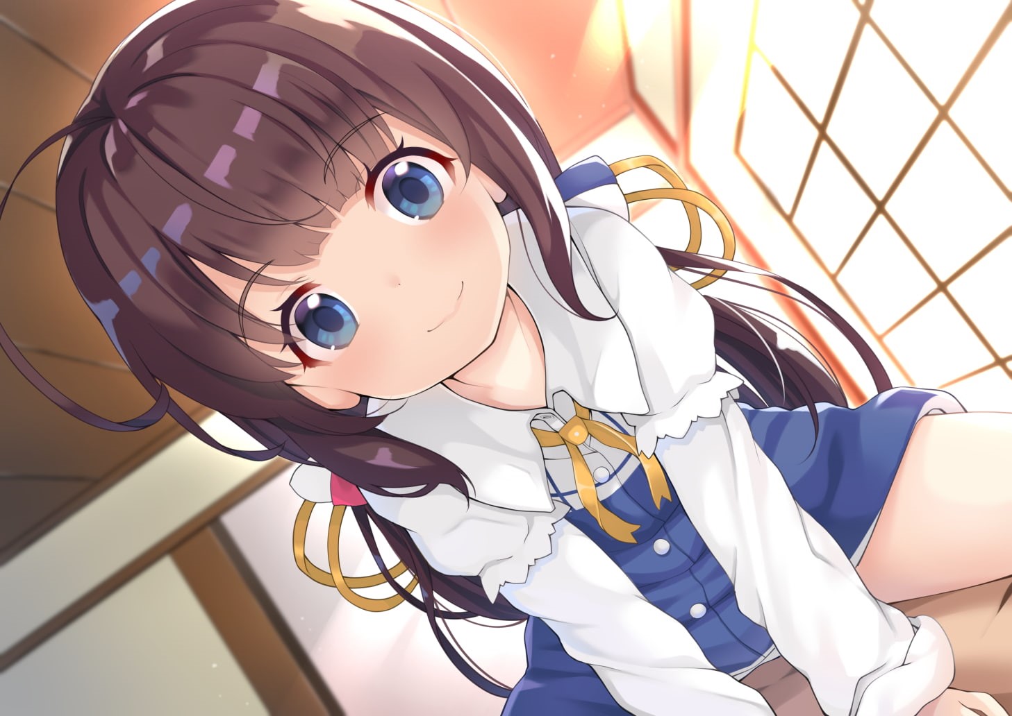 long, seifuku, loli, oshigoto!, hair, hinatsuru, ryuuou, com, dress, eyes, brown, blue, 720P, 261836, konachan, ribbons, toketou, HD Wallpaper