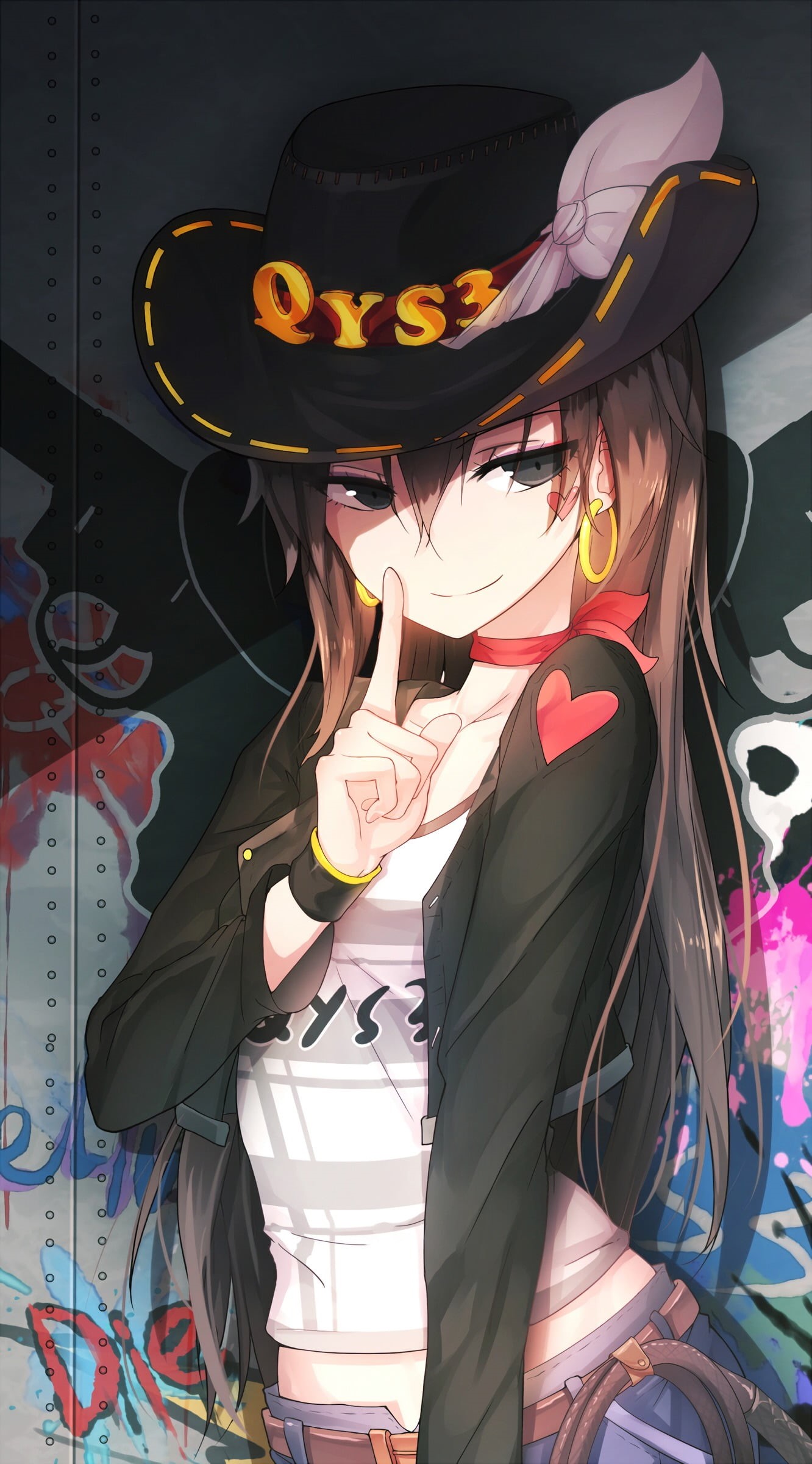 black eyes, females, choker, Tian Ling Qian Ye, clothing, hat, arts culture and entertainment, obscured face, 1080P, women, young adult, brunette, standing, Phone HD Wallpaper