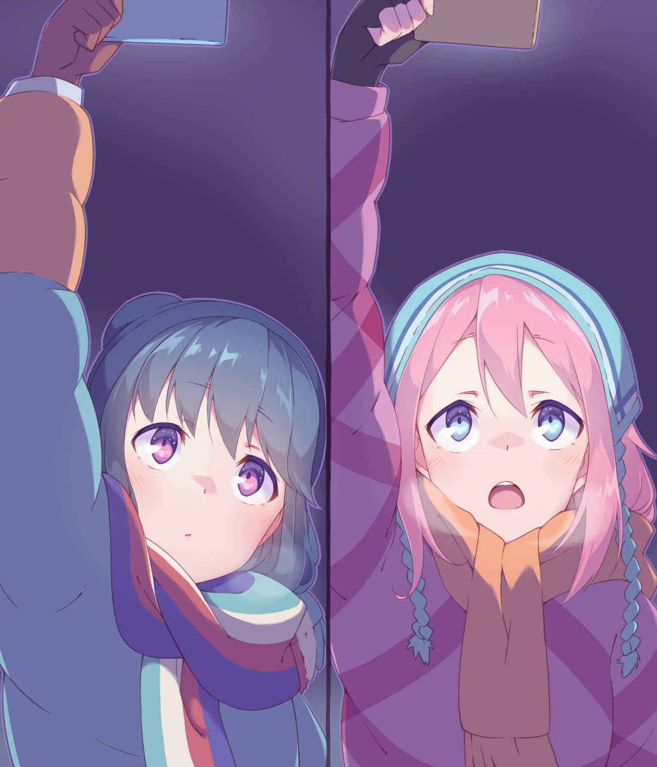 people, adult, digital composite, human body part, anime girls, fun, teenager, blue, human face, purple, happiness, Nadeshiko Kagamihara, emotion, body part, Phone HD Wallpaper