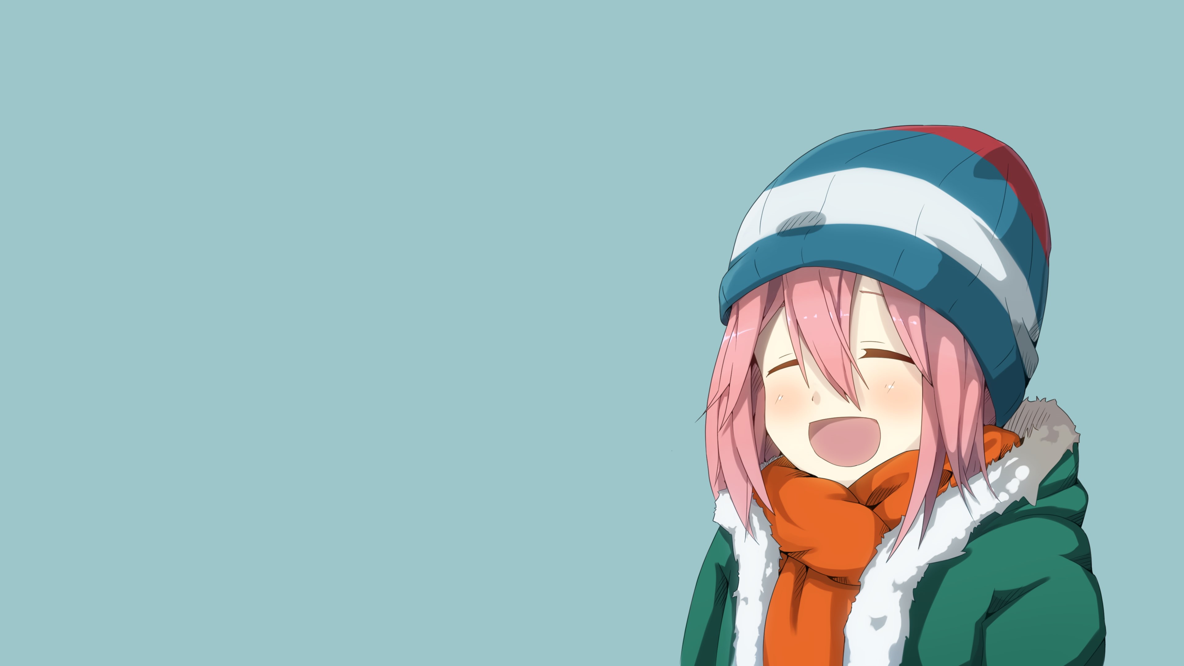 4K, simple background, Nadeshiko Kagamihara, anime, Yuru Camp, HD Wallpaper
