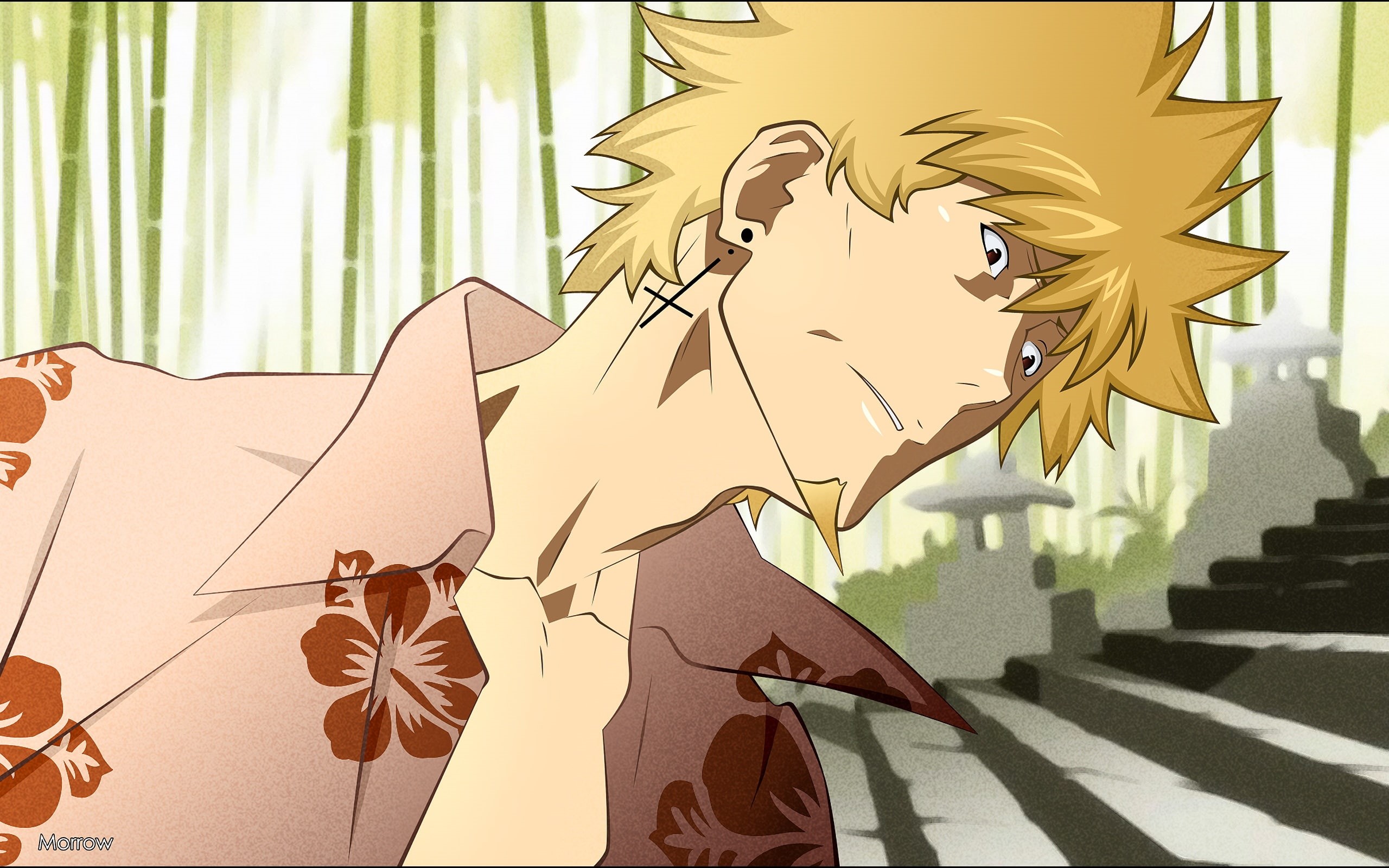 bakemonogatari, konachan, cross, all, short, 244432, stairs, brown, 2K, morrow, com, eyes, hair, watermark, oshino, monogatari, (series), male, meme, blonde, HD Wallpaper