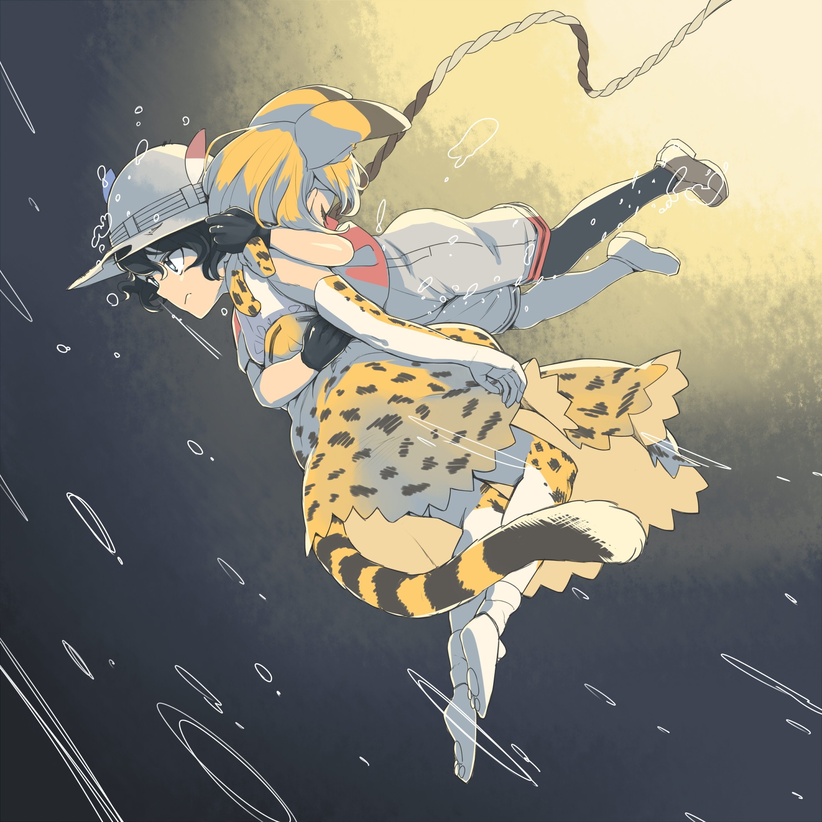 creativity, Anime, vertebrate, yellow, animal themes, animal representation, 2K, serval, swim, insect, tail, animal wildlife, representation, kaban, no people, Phone HD Wallpaper