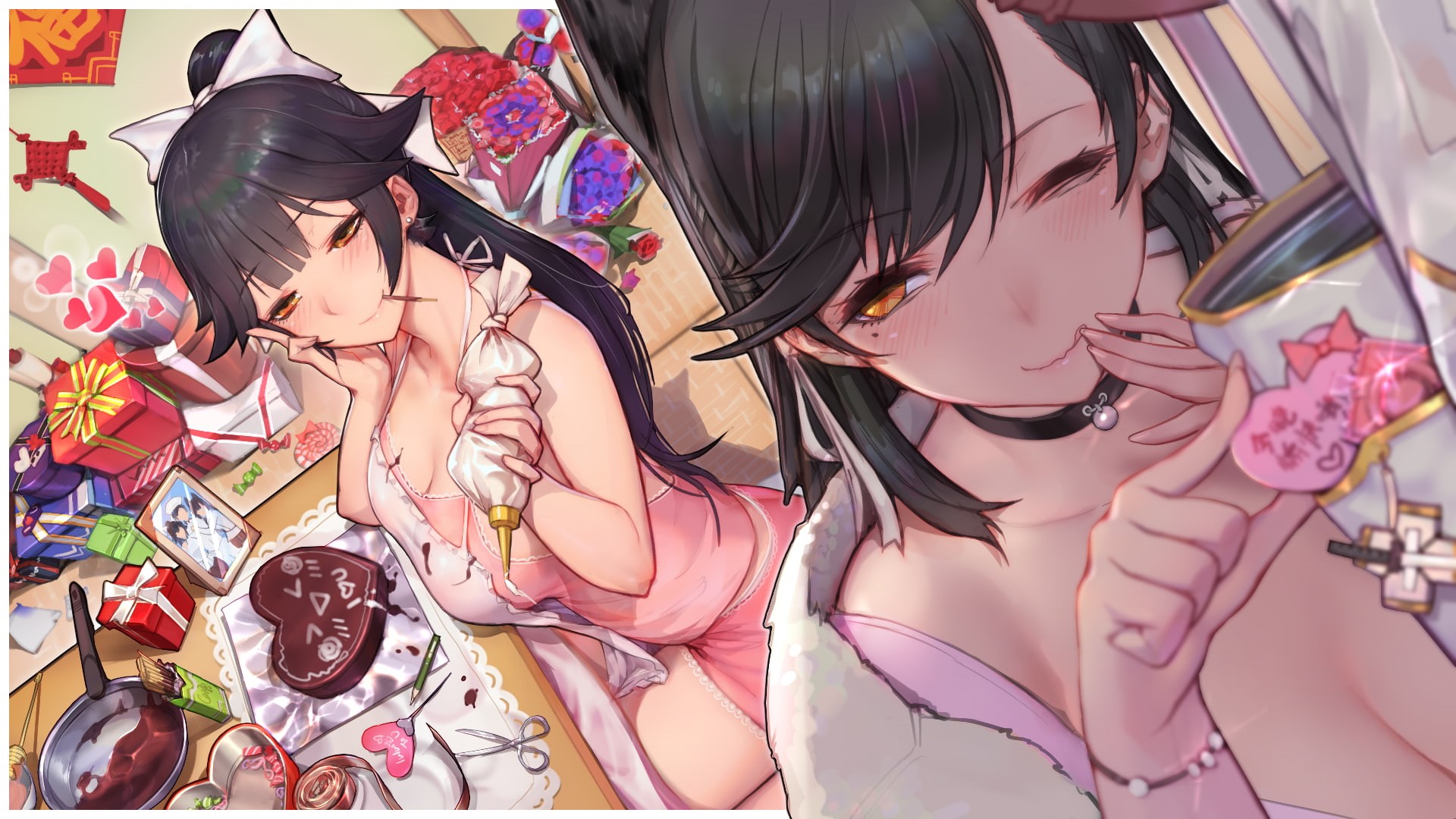 azur, lane, gorgeous, valentine, 1080P, 2girls, anthropomorphism, konachan, apron, takao, (azur, com, (kancolle), 261197, mushroom, lane), atago, HD Wallpaper