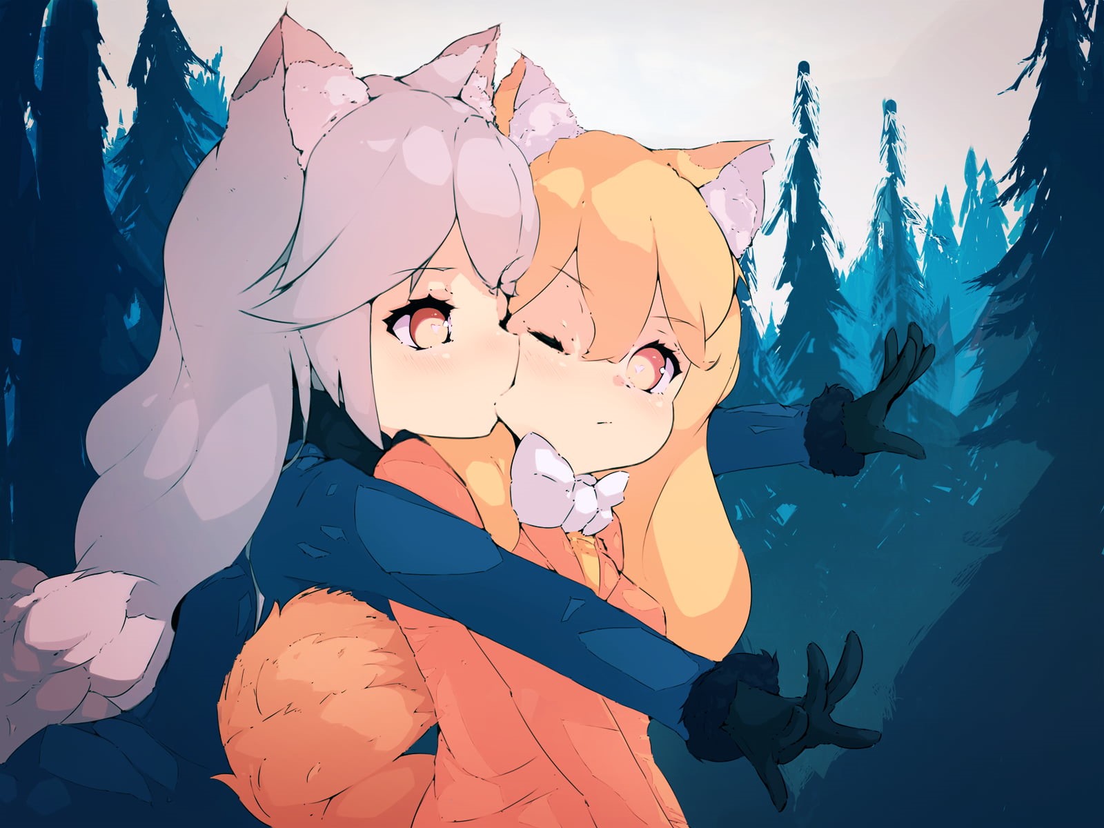 anime girls, 720P, Silver fox (Kemono friends), Kemono Friends, Red fox (Kemono friends), anime, HD Wallpaper