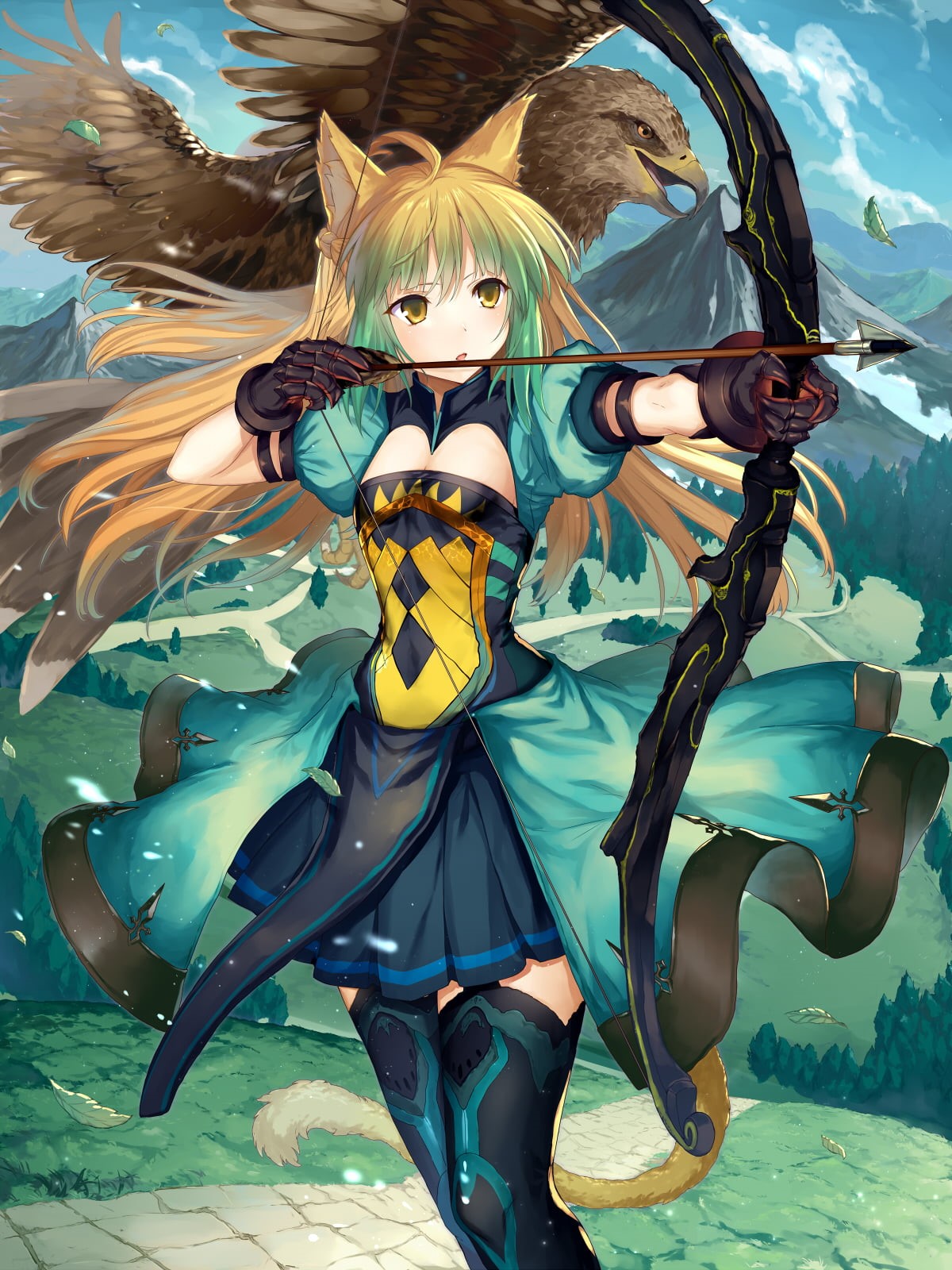 Atalanta (Fate/Grand Order), Fate/Grand Order, 720P, outdoors, representation, close-up, weapon, Archer of Red, day, human representation, clip, thigh-highs, Phone HD Wallpaper