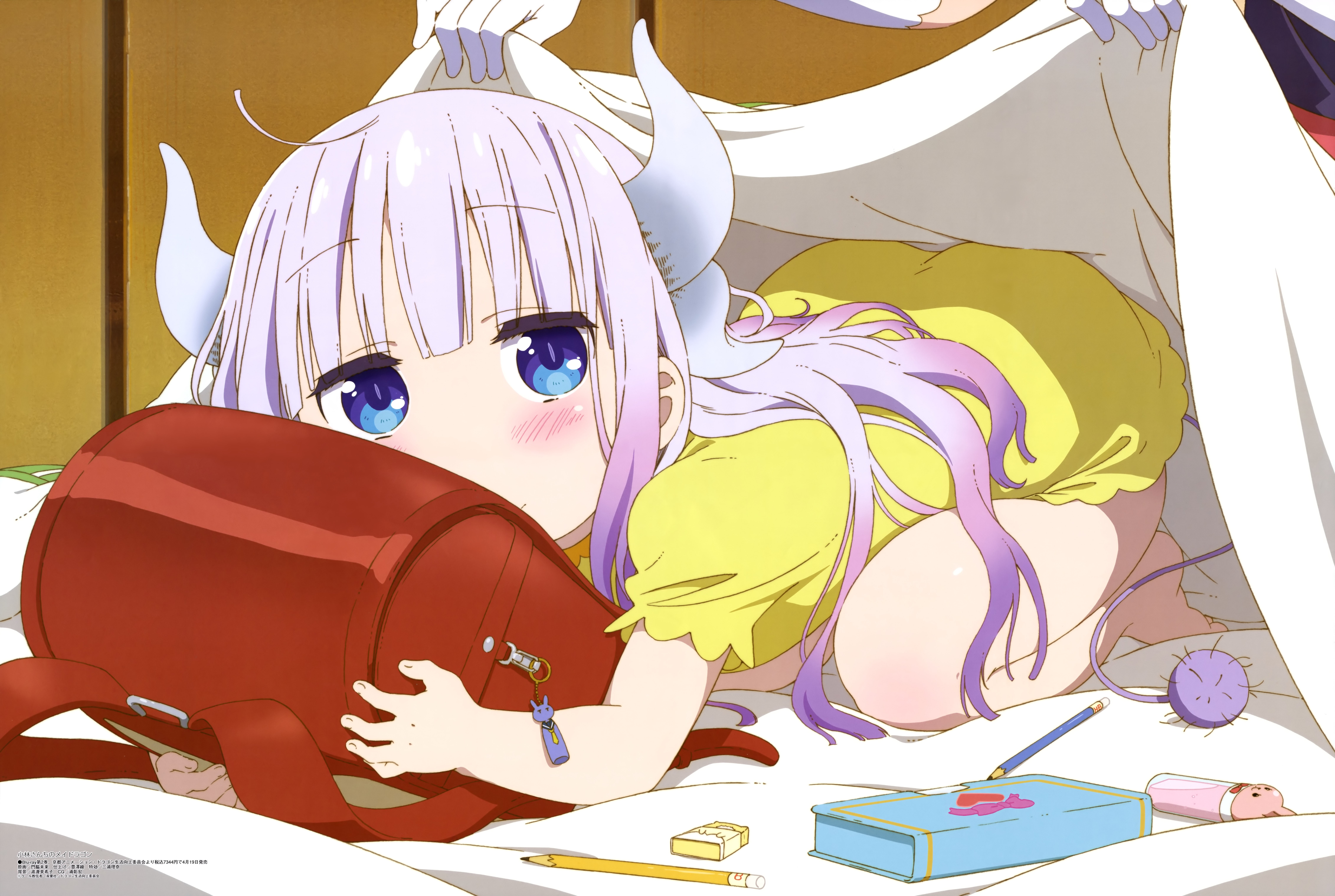 8K, Kanna Kamui (Kobayashi-san Chi no Maid Dragon), white hair, blue eyes, horns, Kobayashi-san Chi no Maid Dragon, HD Wallpaper
