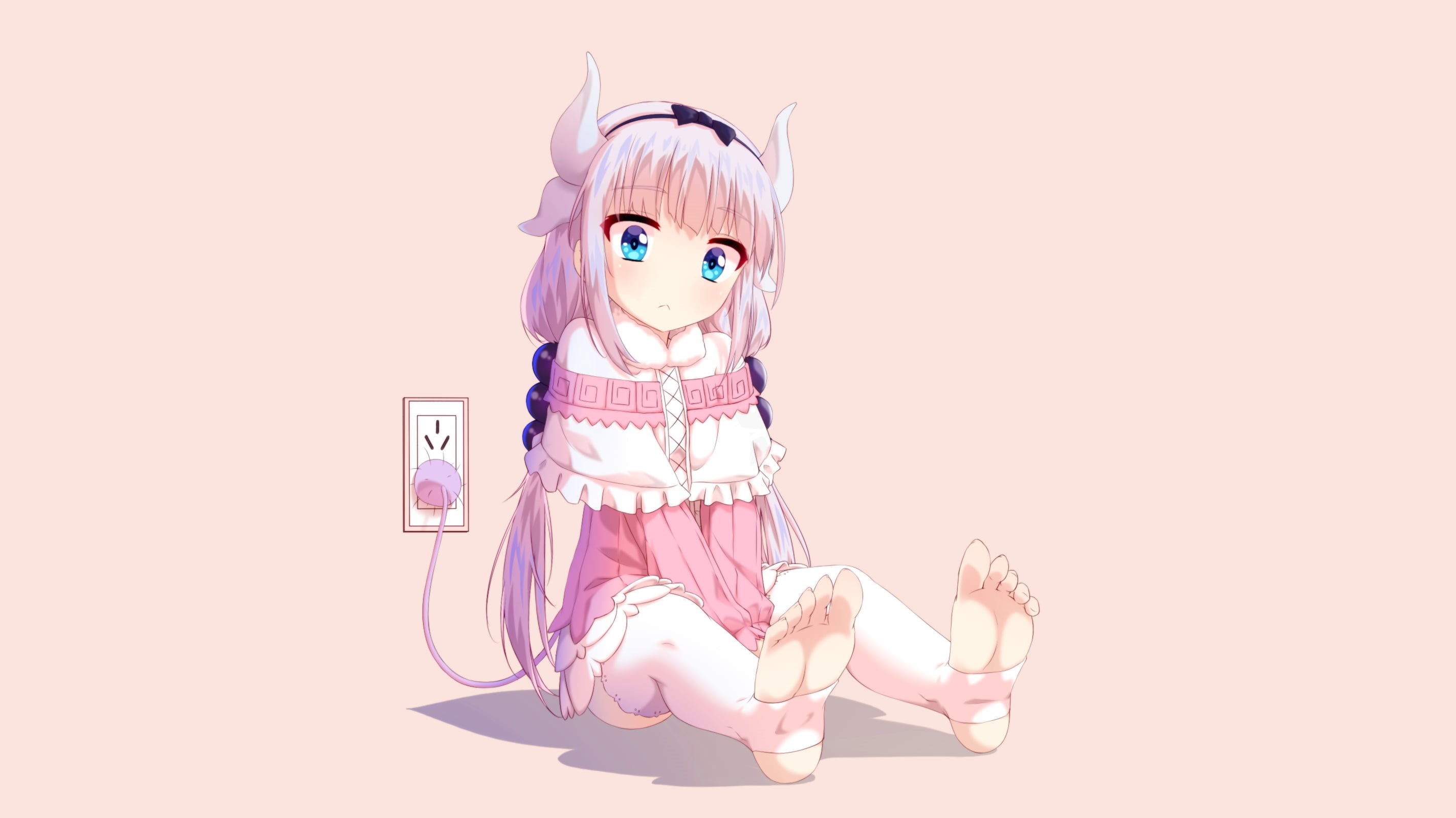 studio shot, pink color, full length, doll, barefoot, toes, anime, white skin, pink, indoors, blue eyes, loli, toy, mammal, Kobayashi-san Chi no Maid Dragon, HD Wallpaper