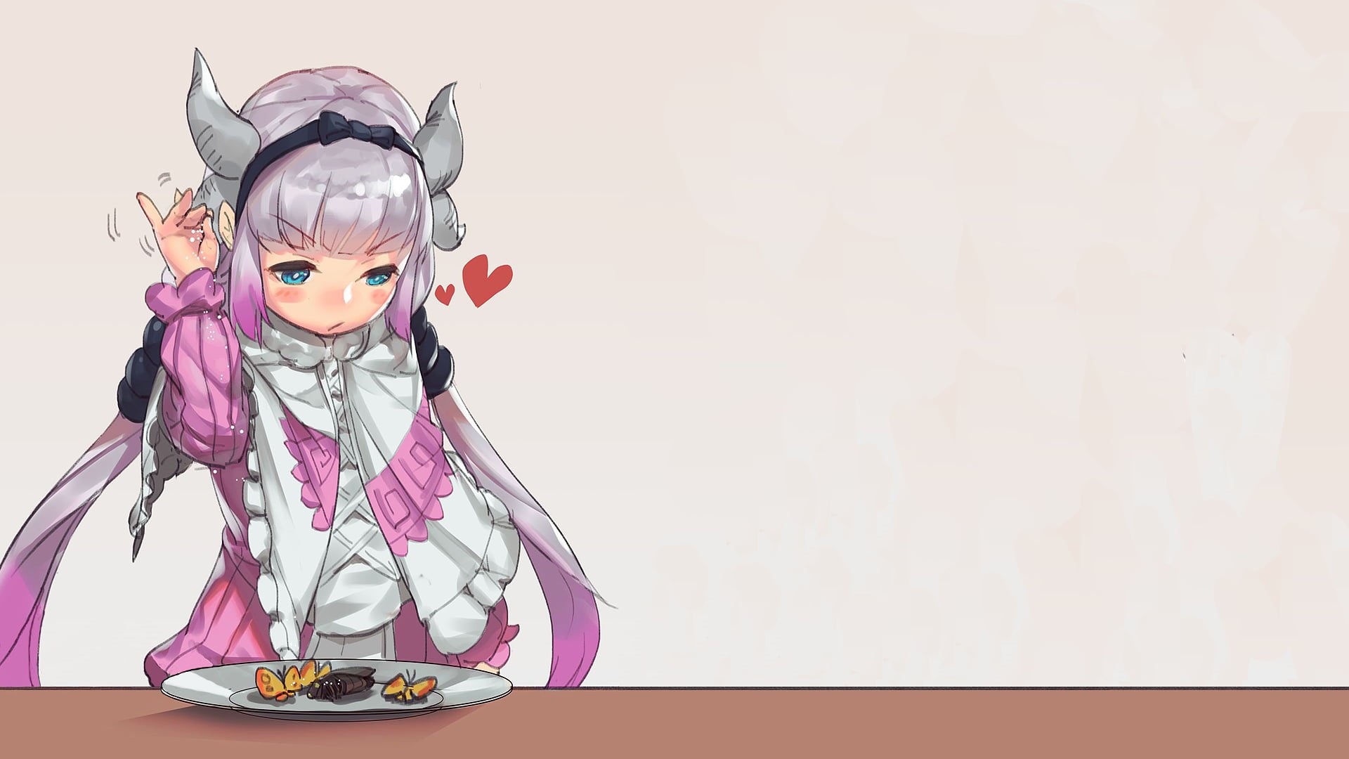 humor, digital, anime girls, food and drink, haired, white, studio shot, childhood, girl, food, dress, butterfly, people, simple background, HD Wallpaper