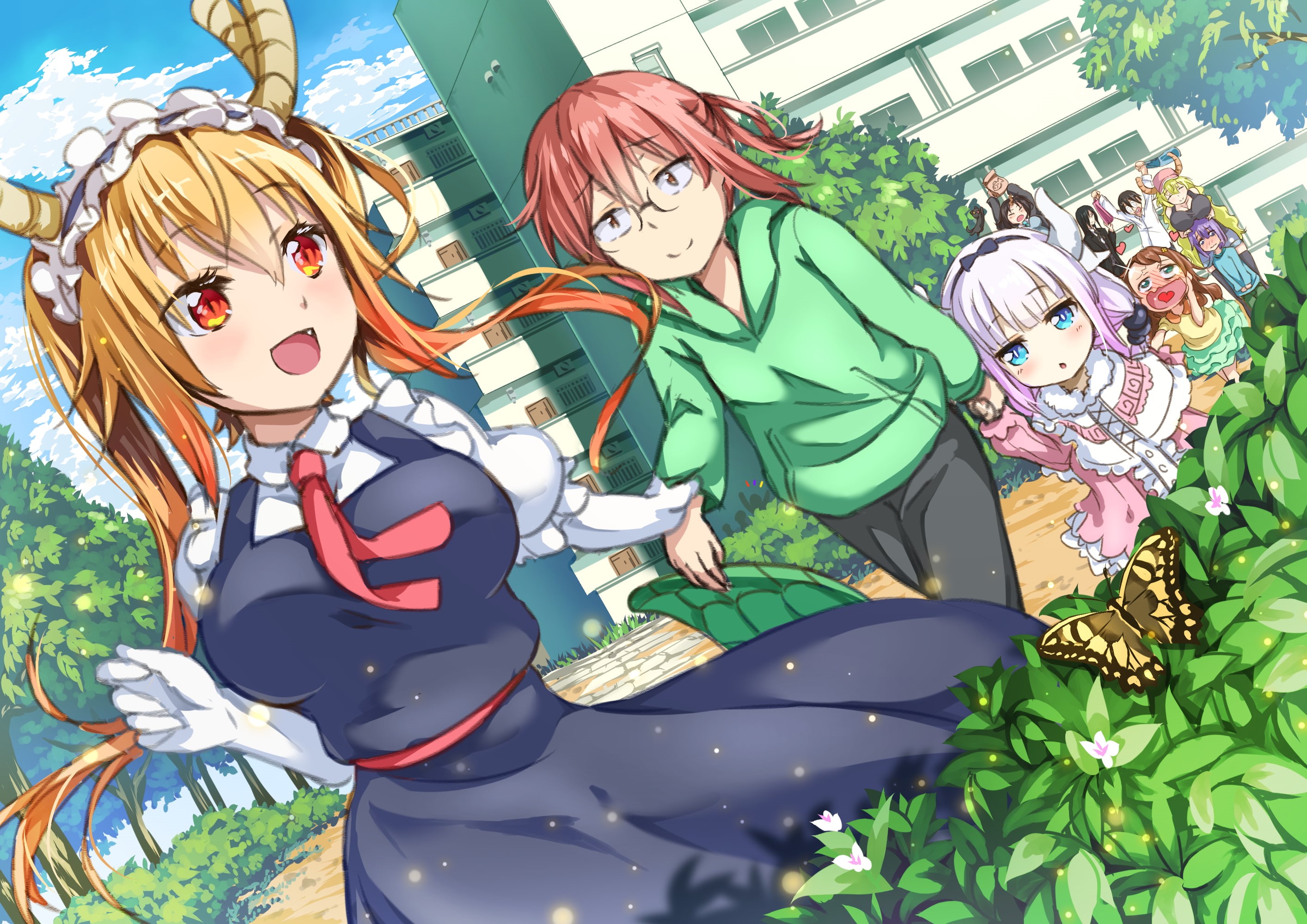 Lucoa (Kobayashi-san Chi no Maid Dragon), Fafnir (Kobayashi-san Chi no Maid Dragon), 2K, Magado Shōta, Tohru (Kobayashi-san Chi no Maid Dragon), anime, HD Wallpaper