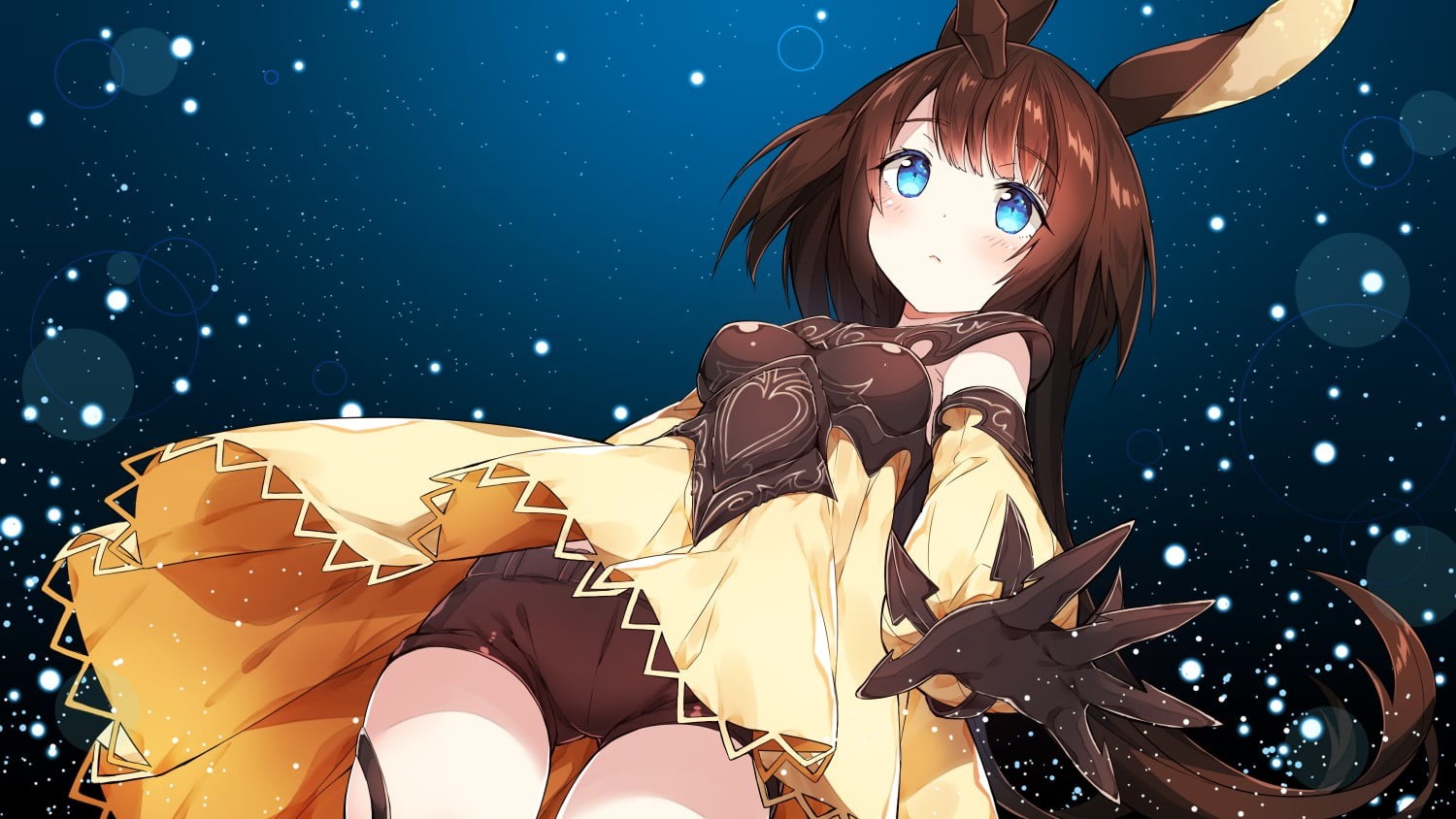 nature, anime girls, blue, sky, horns, bunny ears, winter, night, representation, creativity, human representation, Moon Al-miraj, blue background, Shadowverse, HD Wallpaper