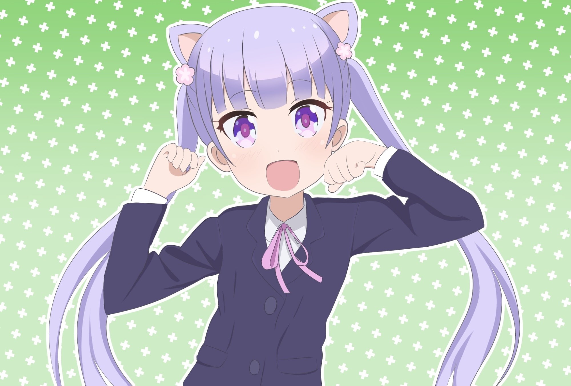aoba, blush, animal, 1080P, suzukaze, hair, purple, eyes, new, ribbons, 242543, com, waifu2x, long, game!, twintails, servachok, ears, konachan, HD Wallpaper