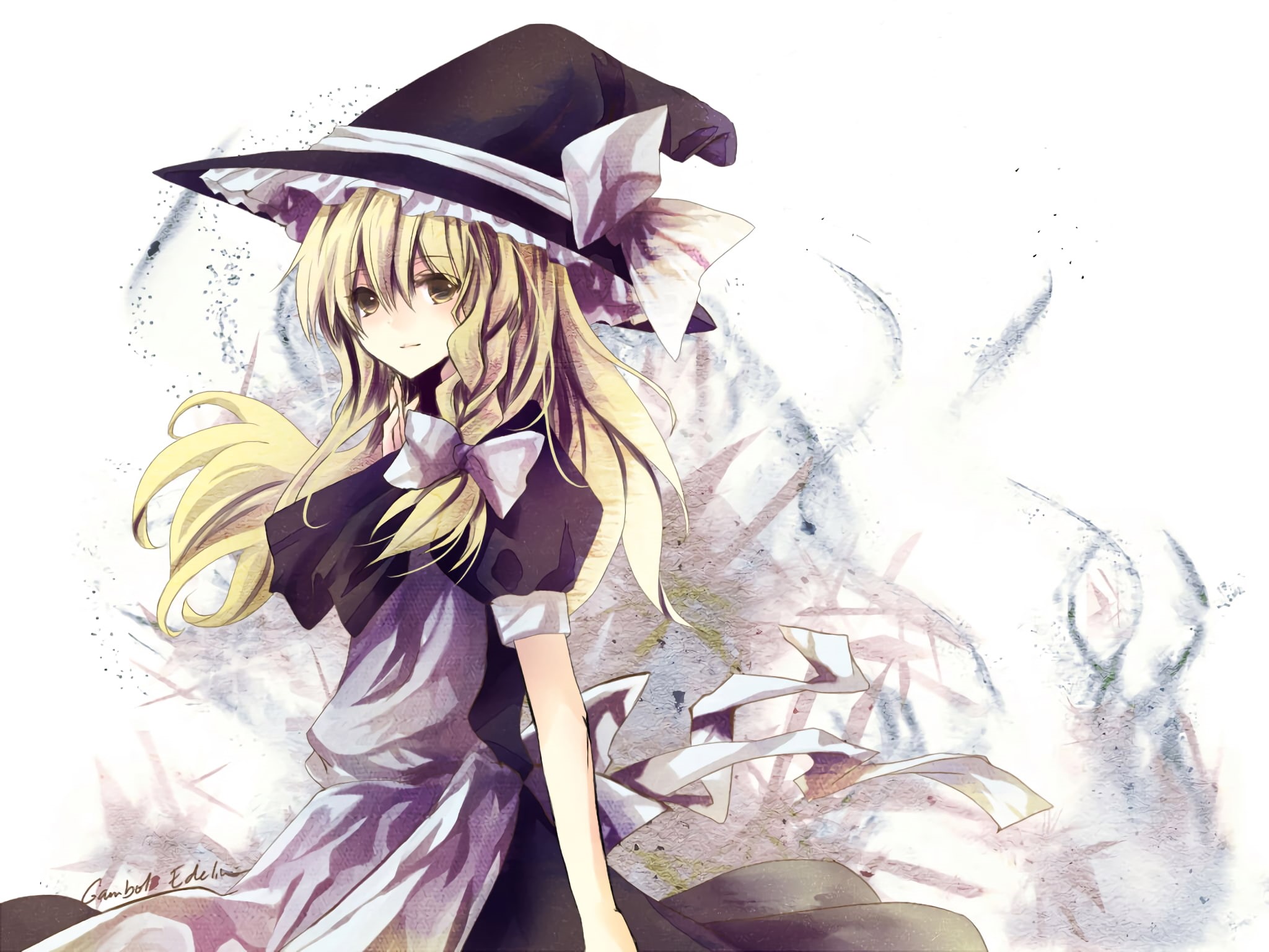 1080P, long hair, anime girls, blond hair, anime, hat, Touhou, Kirisame Marisa, witch, HD Wallpaper