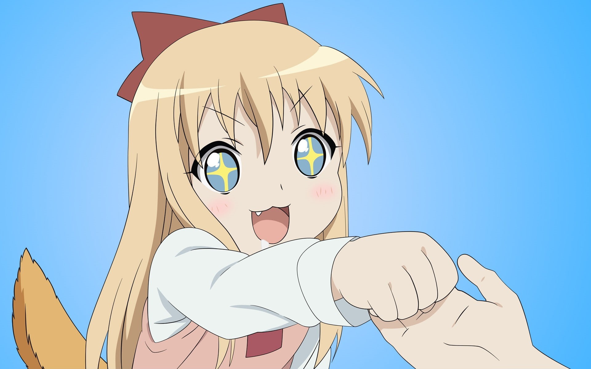 blue background, Yuru Yuri, anime girls, open mouth, anime, 1080P, HD Wallpaper