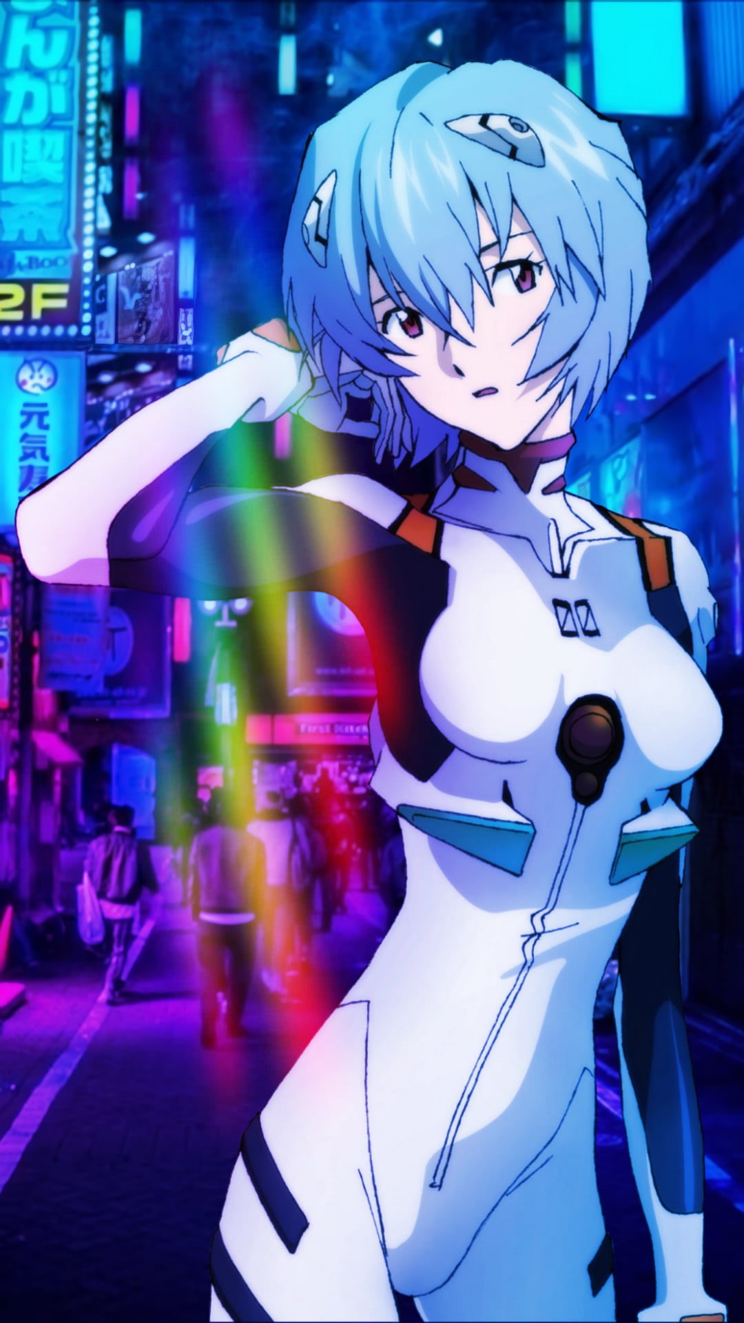 1080P, anime, landscape, Ayanami Rei, anime girls, neon, phone, waifu2x, Neon Genesis Evangelion, Phone HD Wallpaper