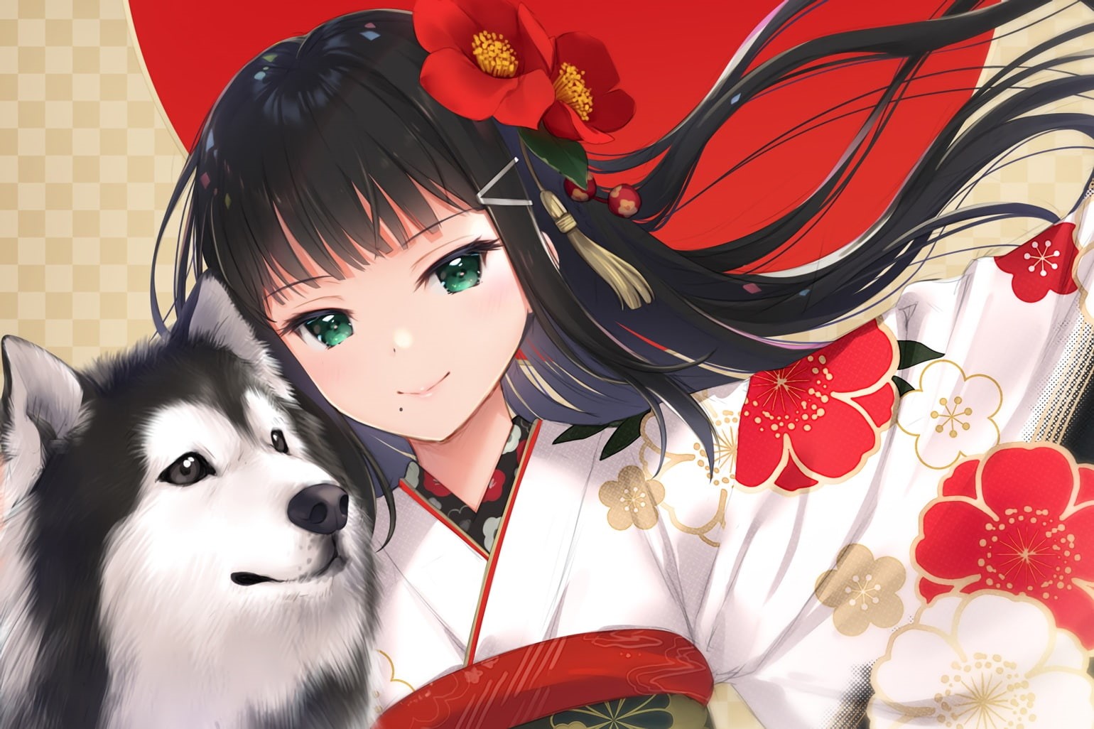 clothes, sunshine!!, 720P, animal, kimono, long, live!, eyes, flowers, konachan, japanese, green, love, 258036, close, com, mignon, waifu2x, dog, kurosawa, HD Wallpaper