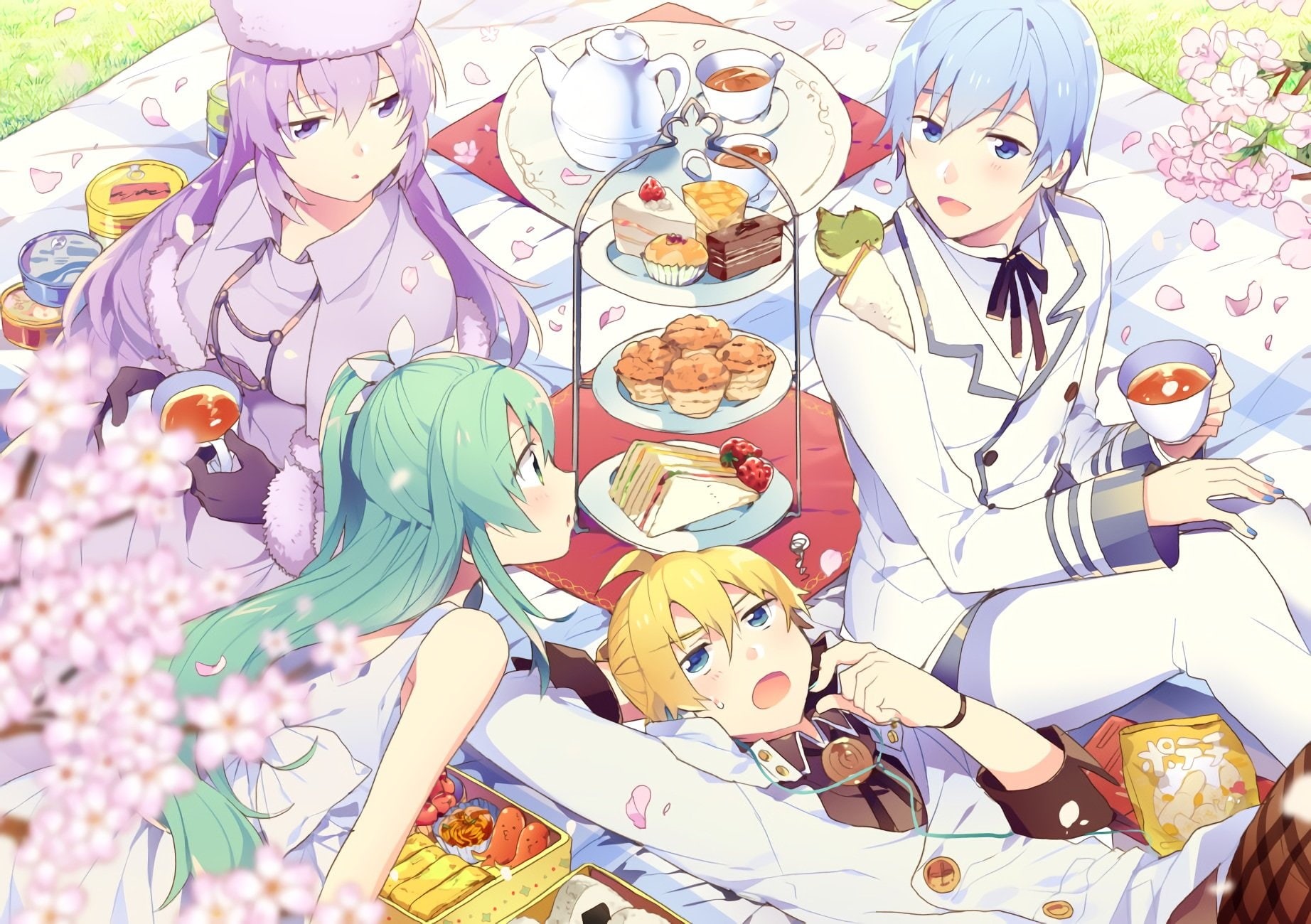shinao, kagamine, miku, kaito, len, group, megurine, luka, male, 720P, hatsune, vocaloid, waifu2x, HD Wallpaper