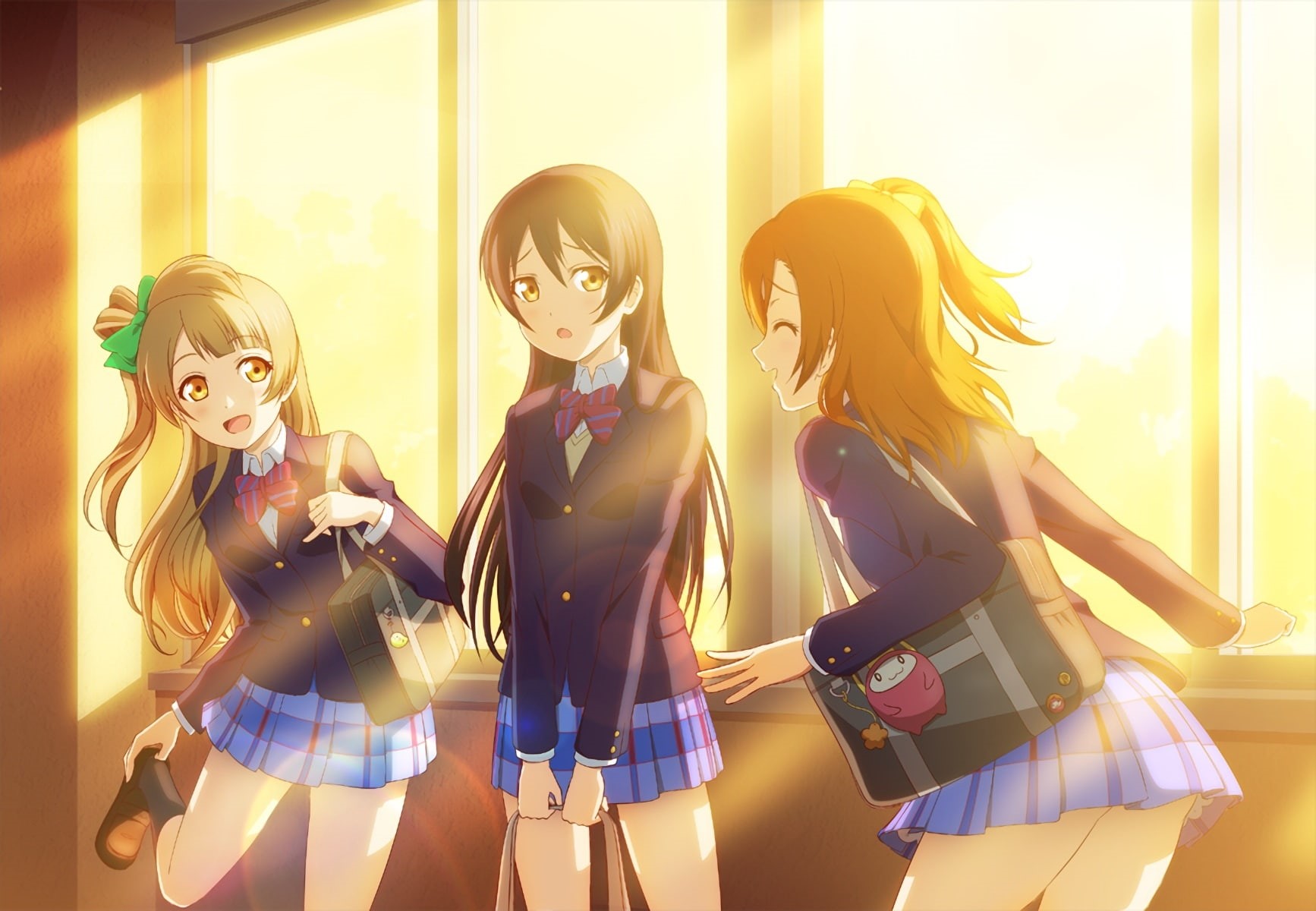 anibache, long, seifuku, 720P, sonoda, kneehighs, hair, minami, 242463, black, honoka, skirt, bow, umi, eyes, brown, kotori, konachan, yellow, kousaka, HD Wallpaper