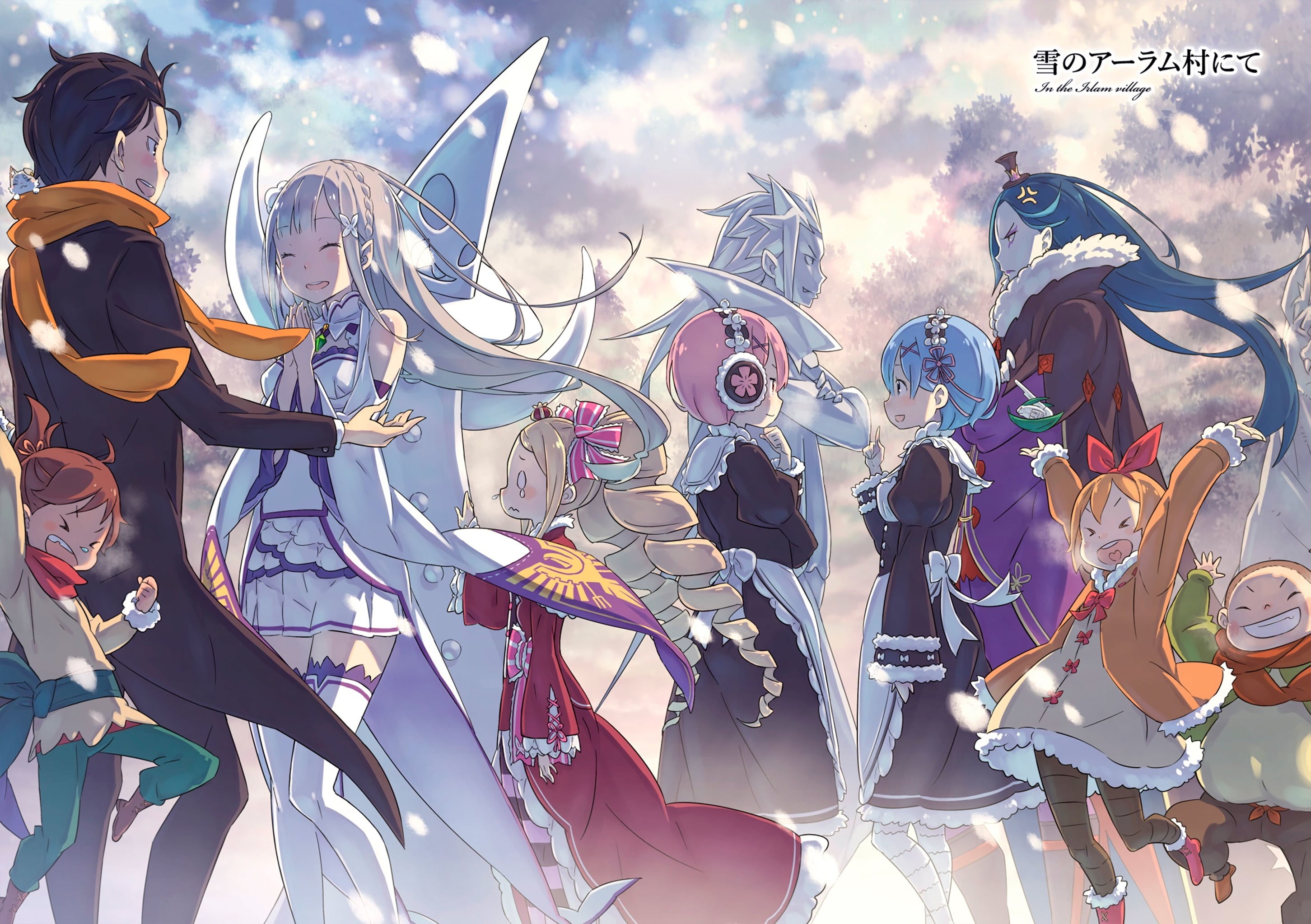technology, male likeness, low angle view, group of people, shadow, Natsuki Subaru, Beatrice (Re: Zero), Re:Zero Kara Hajimeru Isekai Seikatsu, HD Wallpaper