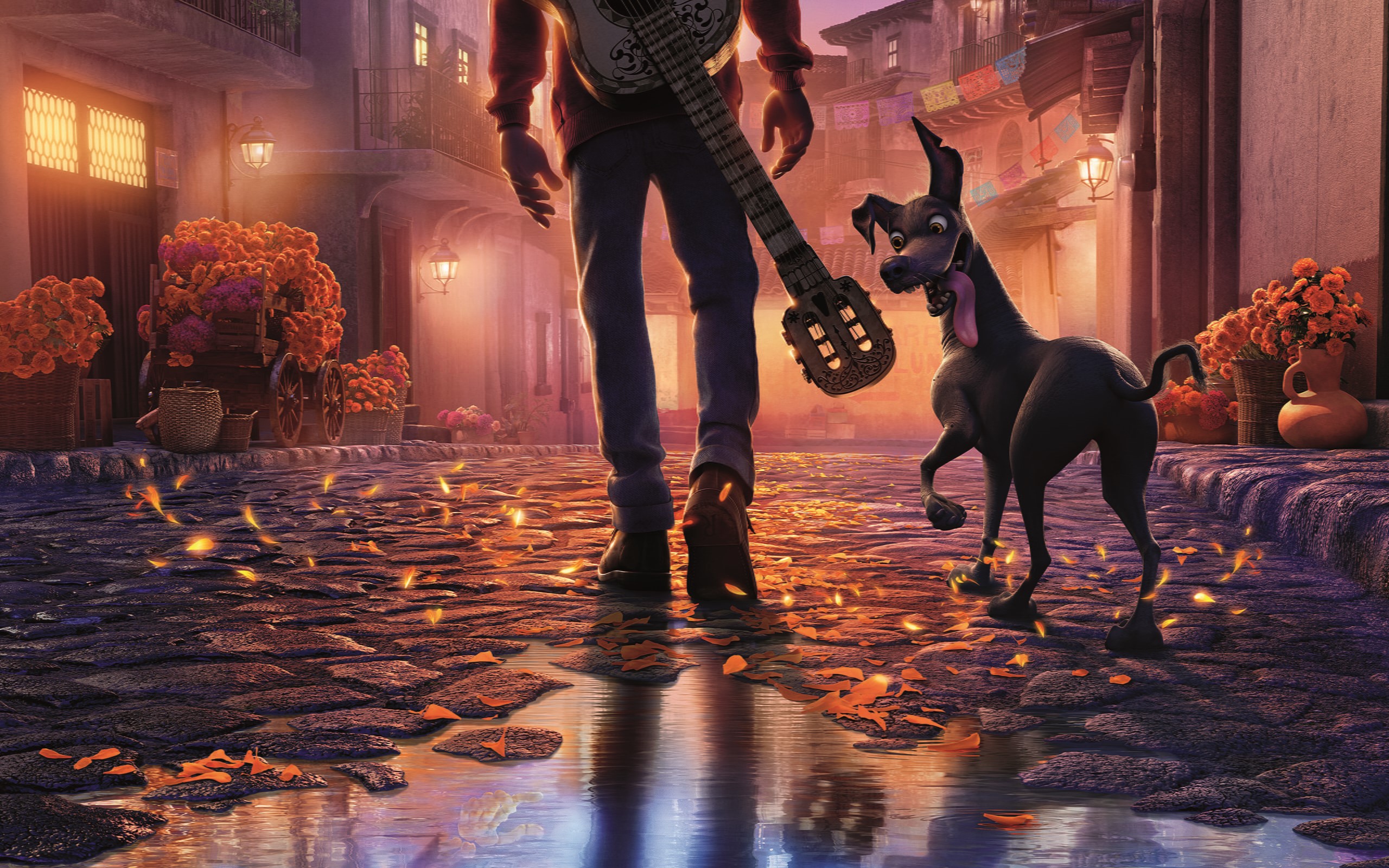 colorful, Disney Pixar, 2K, street, dog, movies, guitar, HD Wallpaper