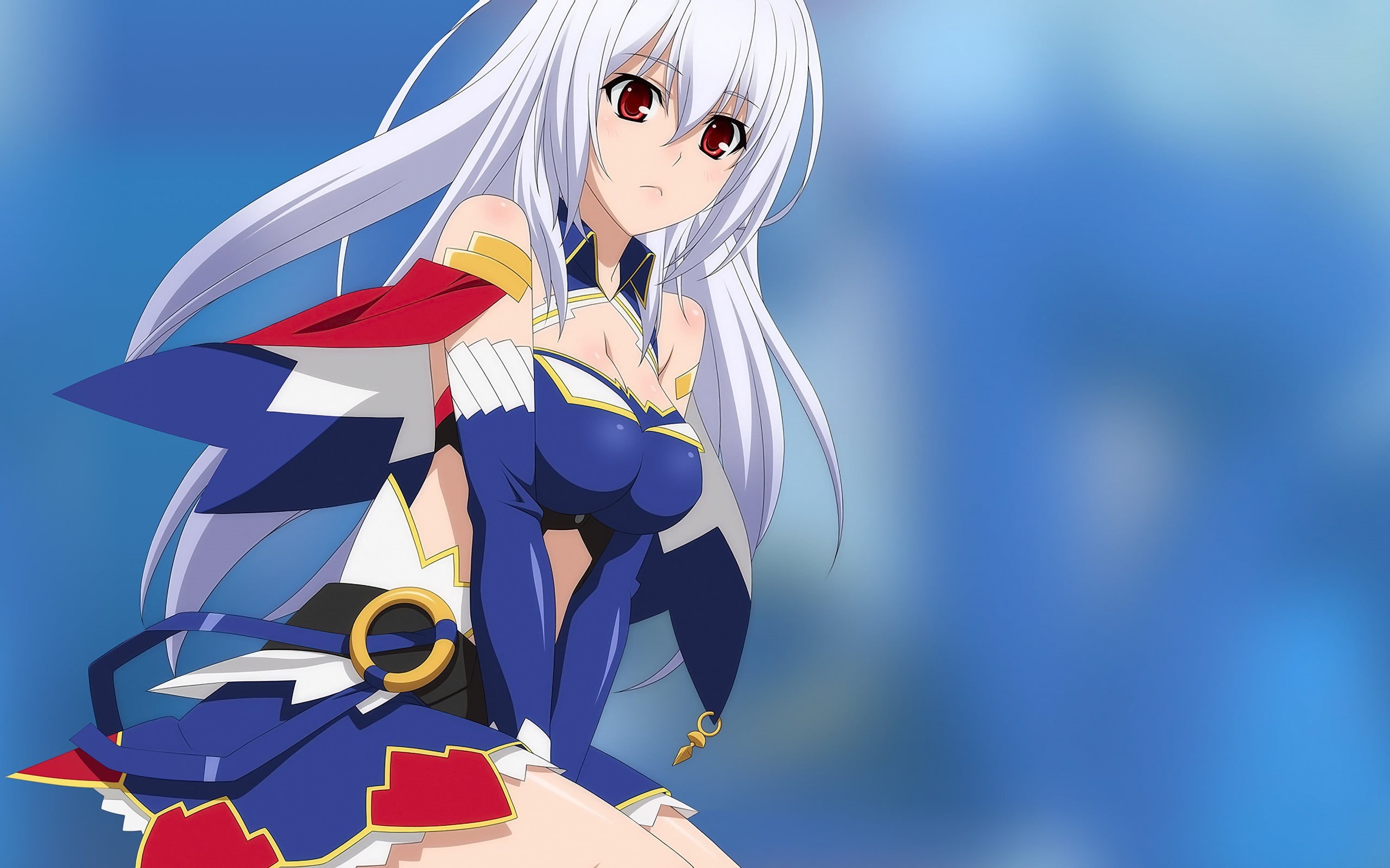close-up, blue, nature, outdoors, Viltaria Eleonora, clear sky, sky, 2K, focus on foreground, creativity, white hair, blue background, anime girls, representation, HD Wallpaper