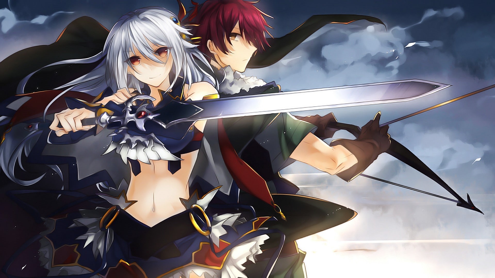 Arrow, anime girls, Viltaria Eleonora, anime boys, 1080P, anime, Madan no Ou to Vanadis, sword, belly, HD Wallpaper