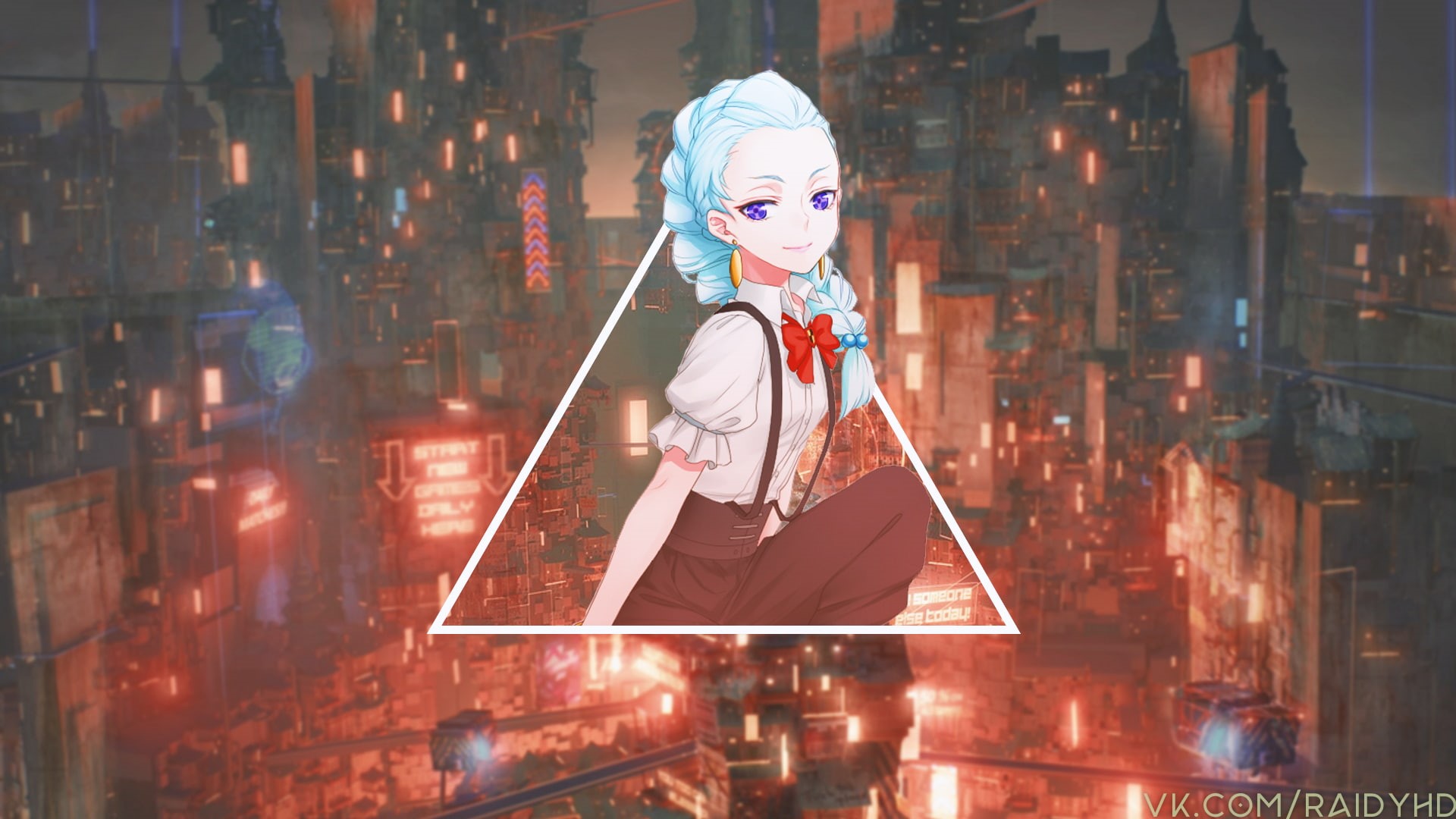 representation, building exterior, 1080P, anime girls, mask, day, built structure, anime, picture-in-picture, holding, portrait, art and craft, disguise, HD Wallpaper