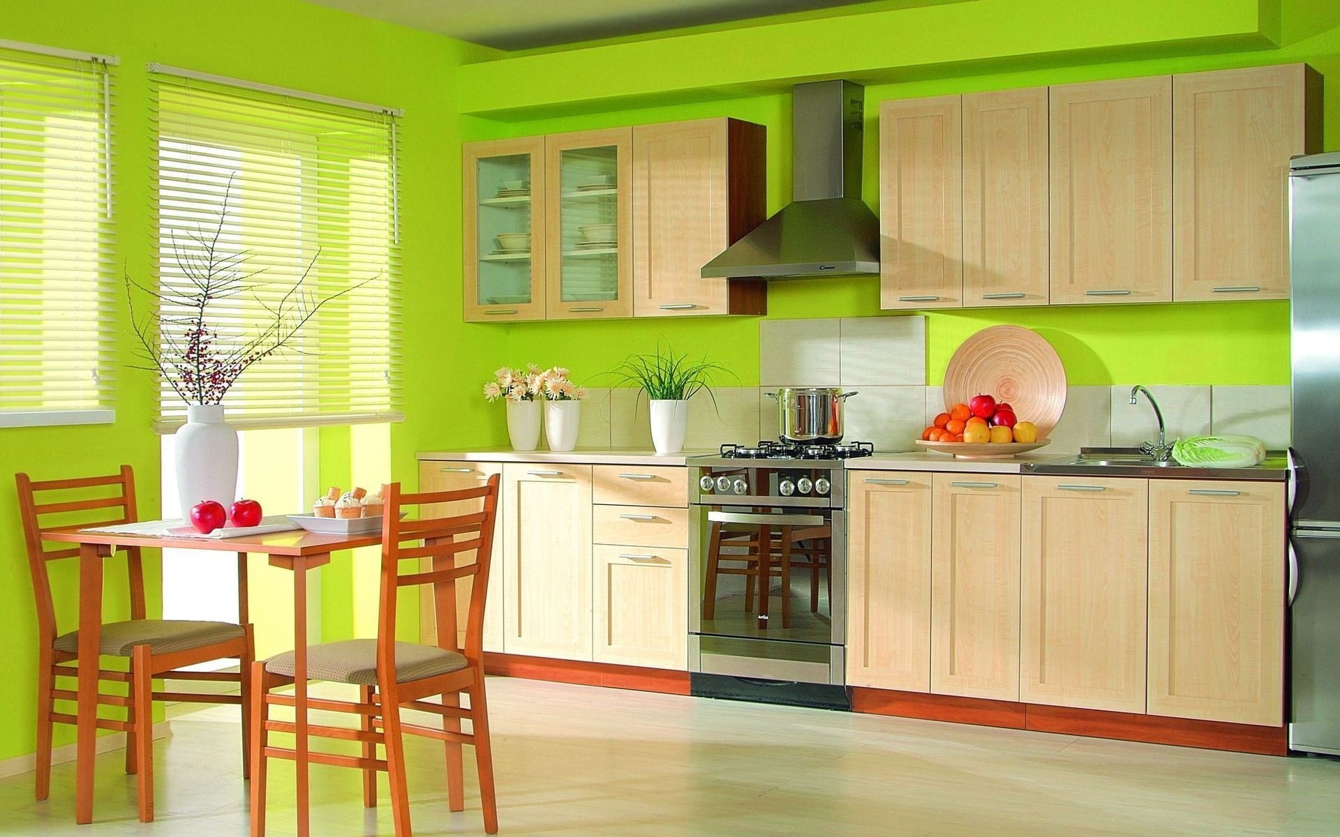 new, 1080P, furniture, interior design, green, kitchen, HD Wallpaper