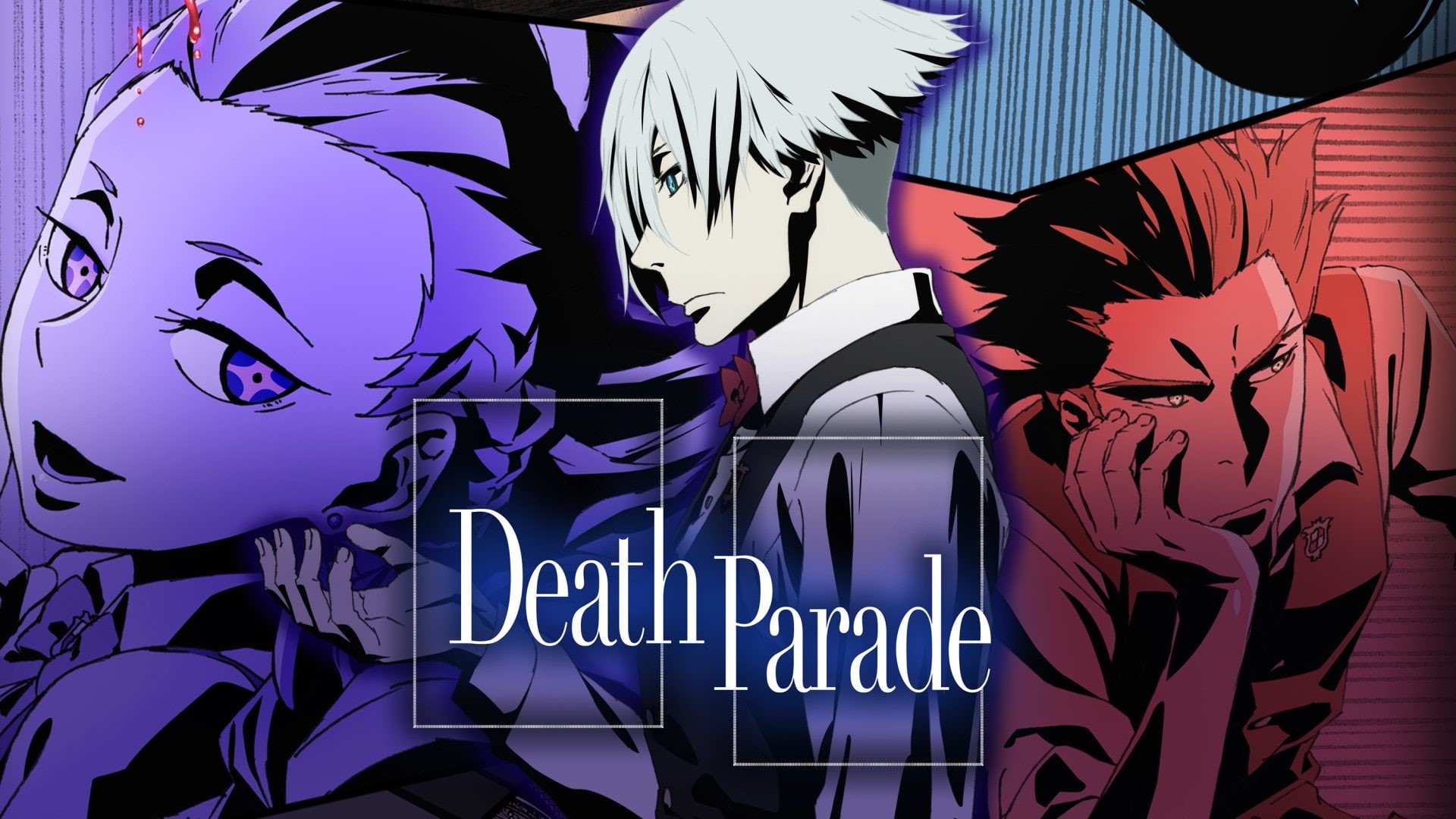 Red Hair, Purple Hair, White Hair, Blue Eyes, Purple Eyes, Smile, Ginti (Death Parade), 1080P, Nona (Death Parade), Death Parade, Decim (Death Parade), HD Wallpaper